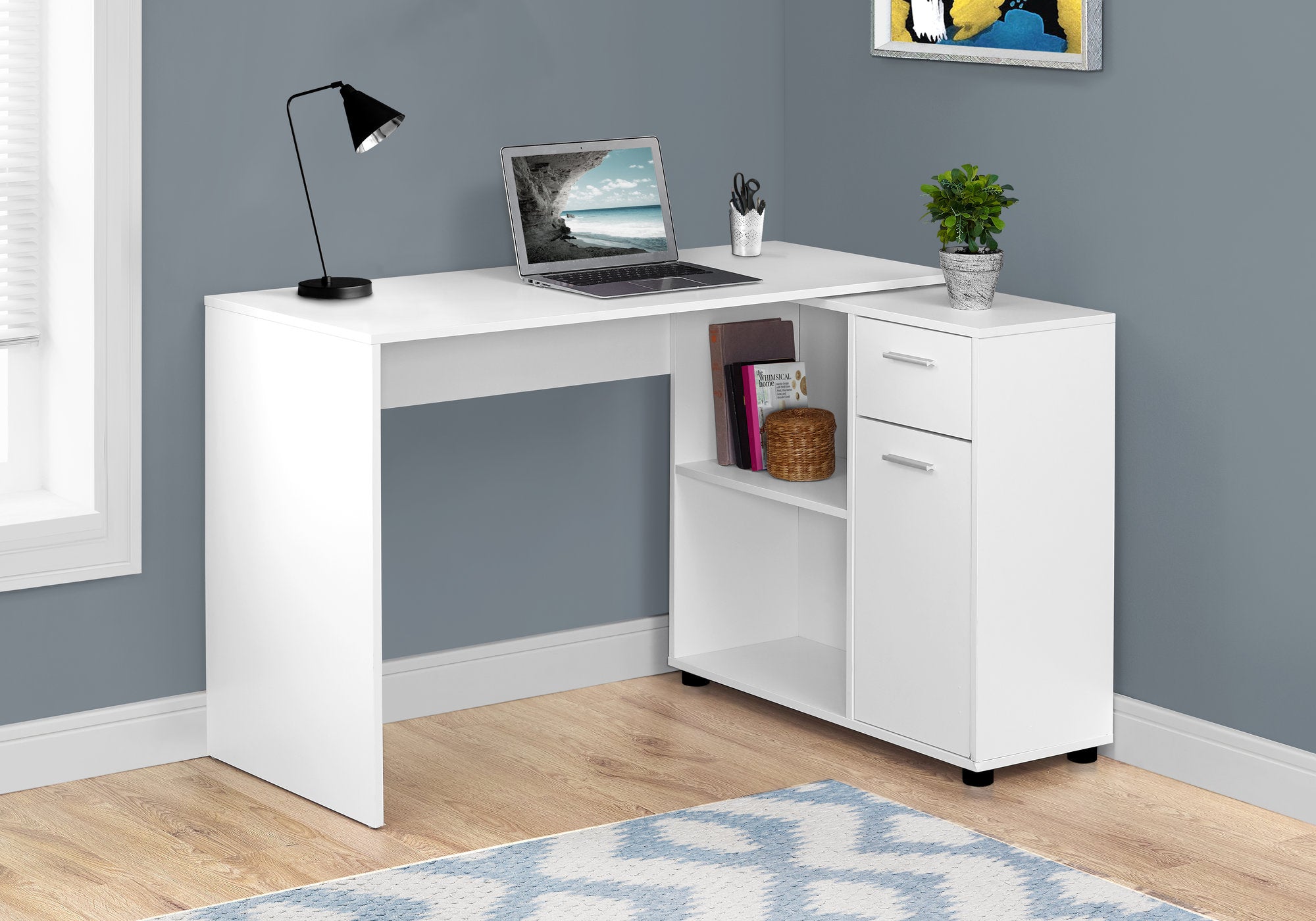 BUREAU D'ORDINATEUR - 46"L / BLANC AVEC ARMOIRE DE RANGEMENT