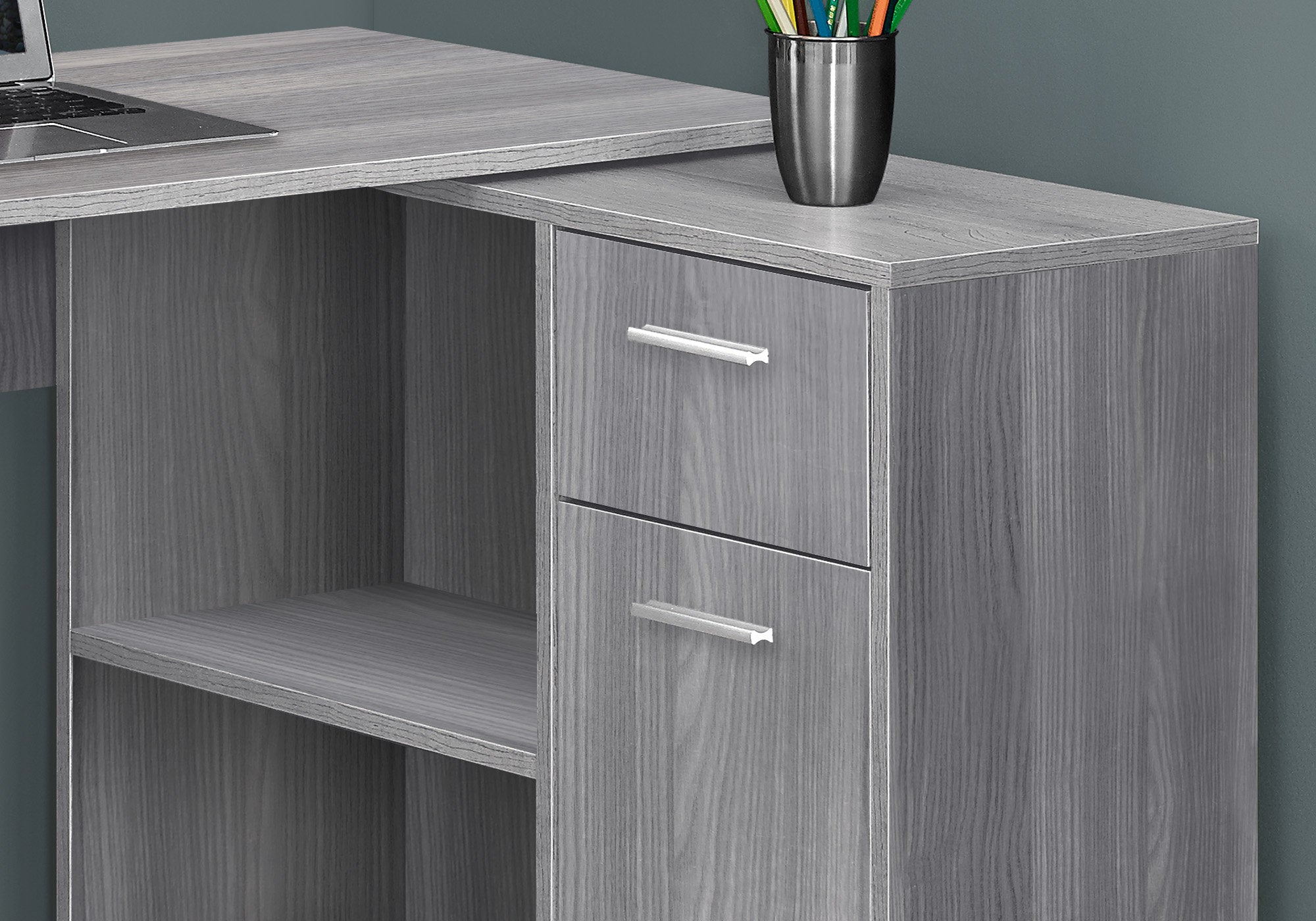 BUREAU D'ORDINATEUR - 46"L / GRIS AVEC ARMOIRE DE RANGEMENT