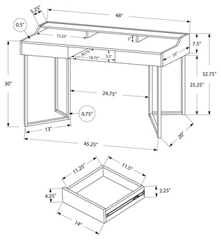 BUREAU D'ORDINATEUR - 48"L / BLANC / METAL ARGENT 