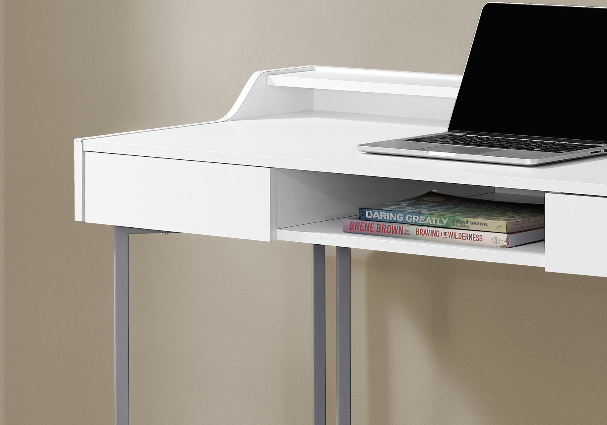 BUREAU D'ORDINATEUR - 48"L / BLANC / METAL ARGENT