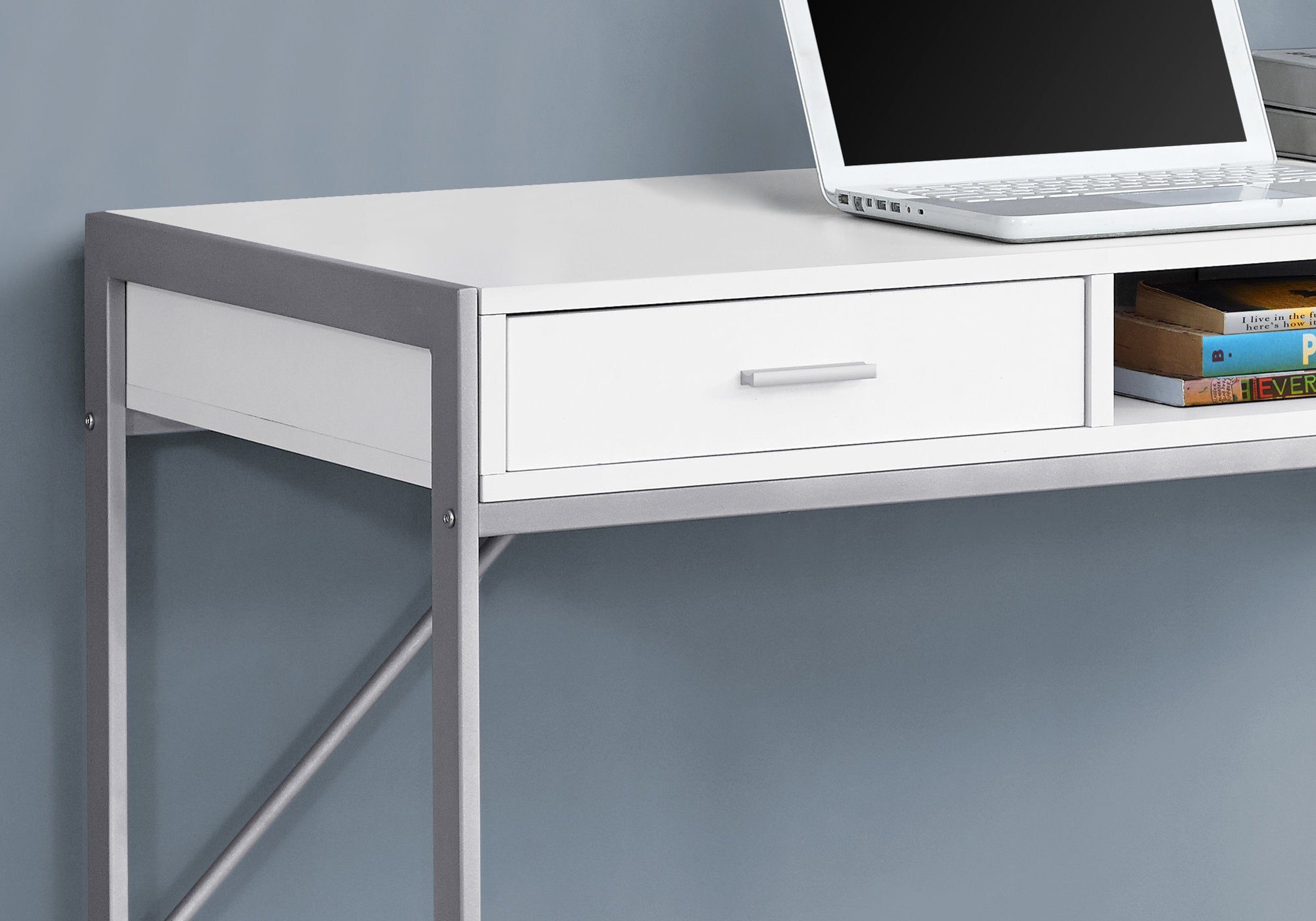BUREAU D'ORDINATEUR - 48"L / BLANC / METAL ARGENT