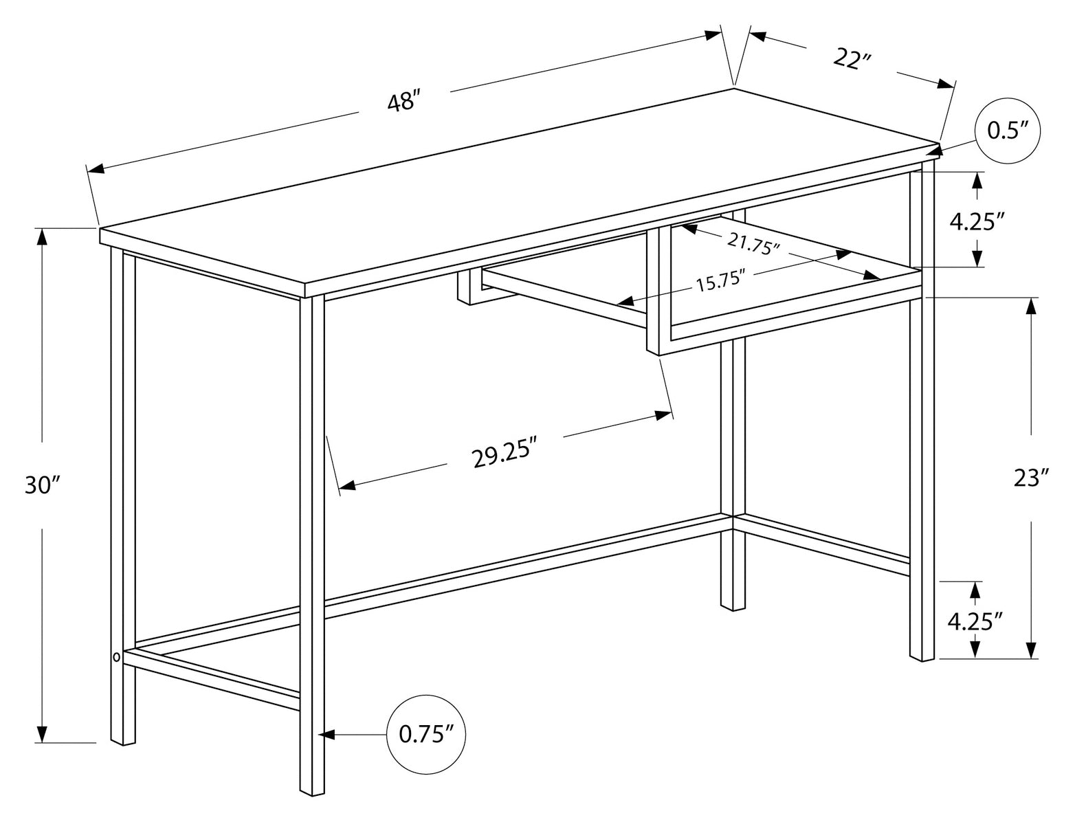 BUREAU D'ORDINATEUR - 48"L / BLANC / METAL ARGENT