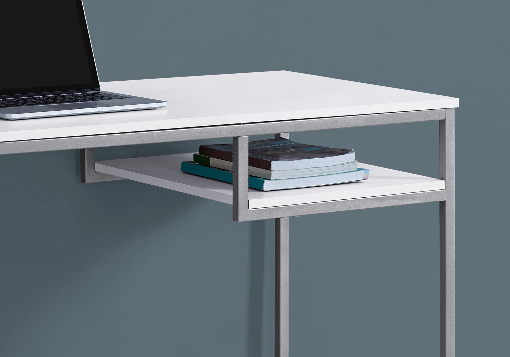 BUREAU D'ORDINATEUR - 48"L / BLANC / METAL ARGENT