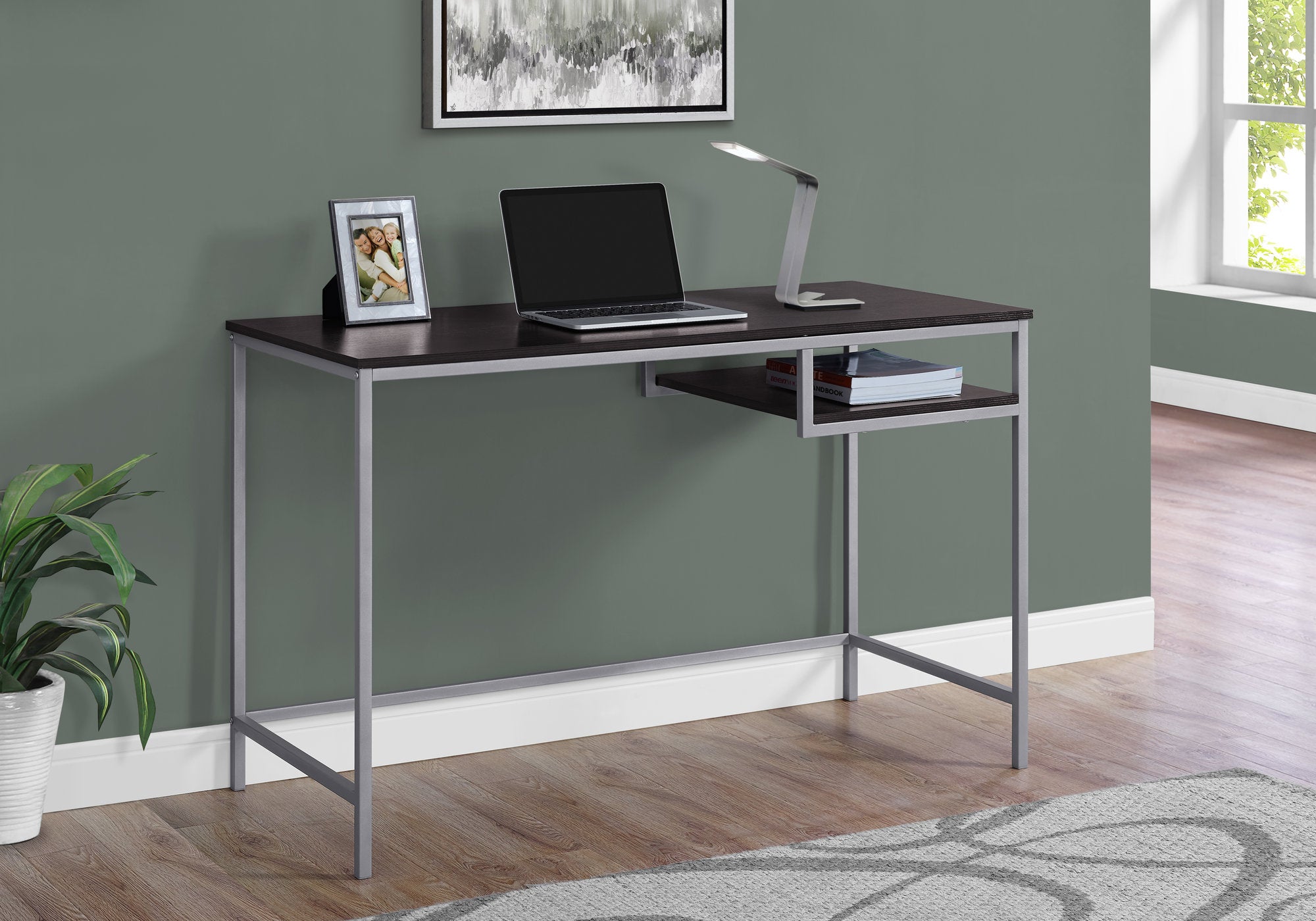 BUREAU D'ORDINATEUR - 48"L / ESPRESSO / METAL ARGENT