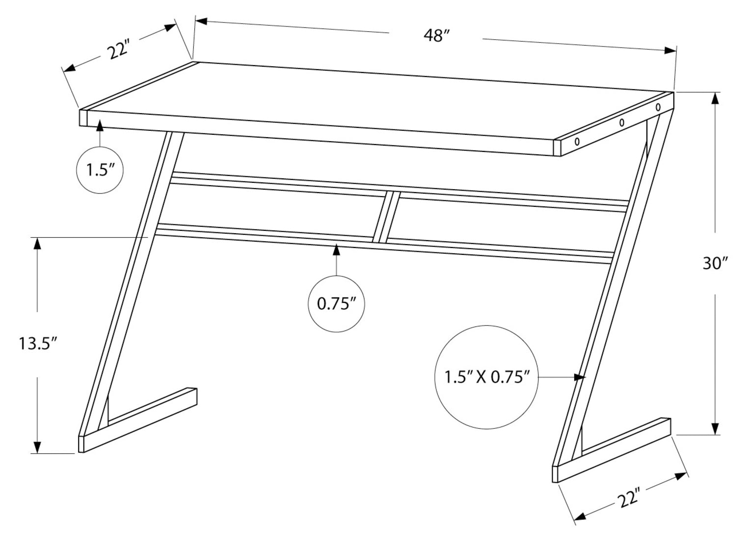 BUREAU D'ORDINATEUR - 48"L / BLANC / METAL ARGENT