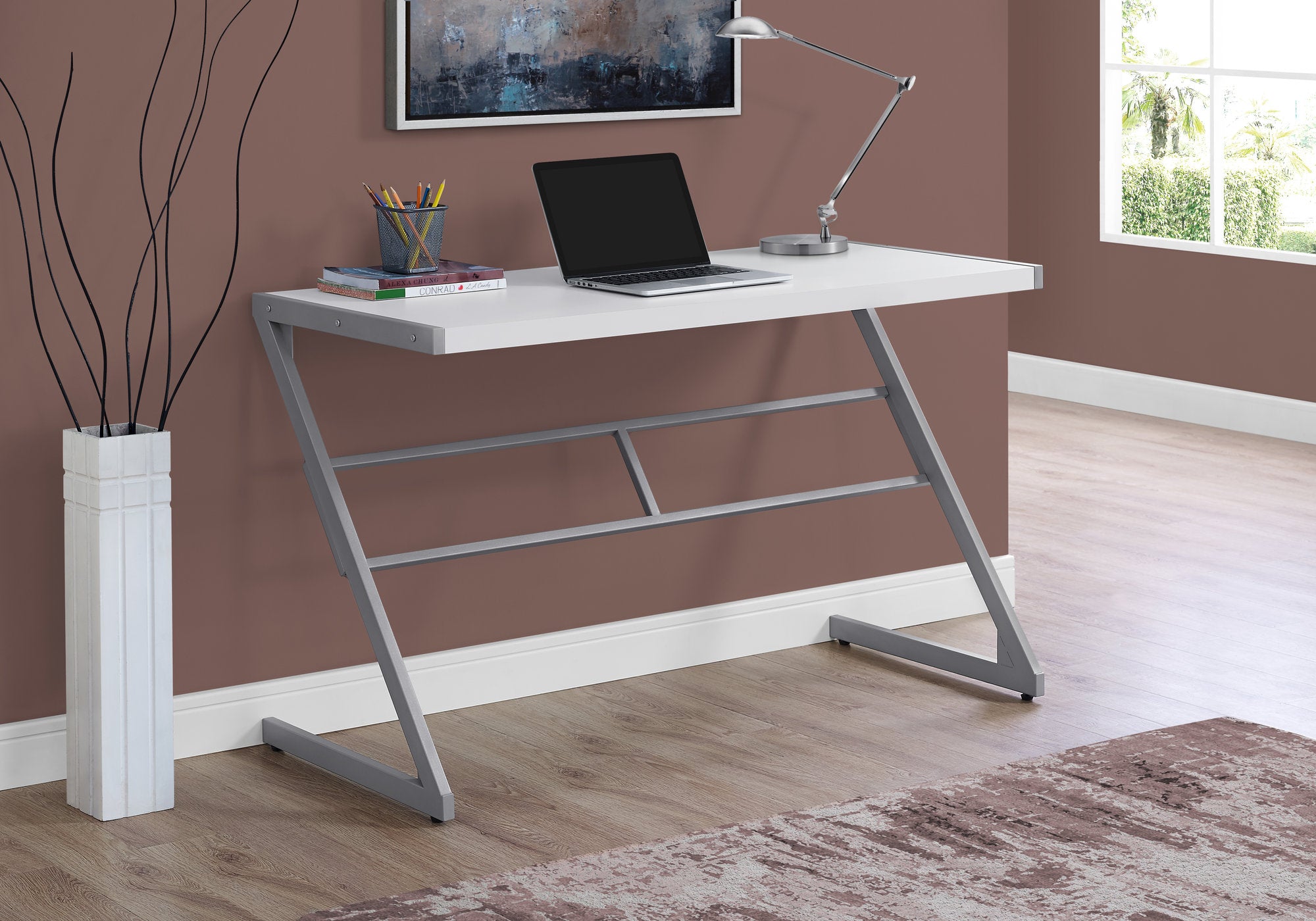 BUREAU D'ORDINATEUR - 48"L / BLANC / METAL ARGENT