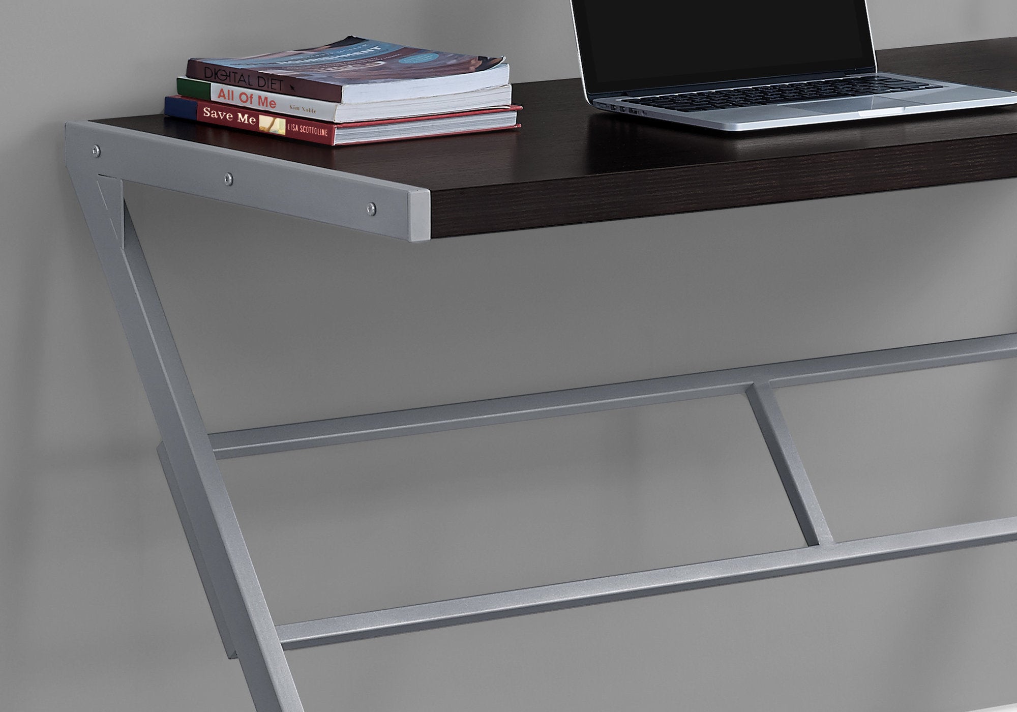 BUREAU D'ORDINATEUR - 48"L / ESPRESSO / METAL ARGENT