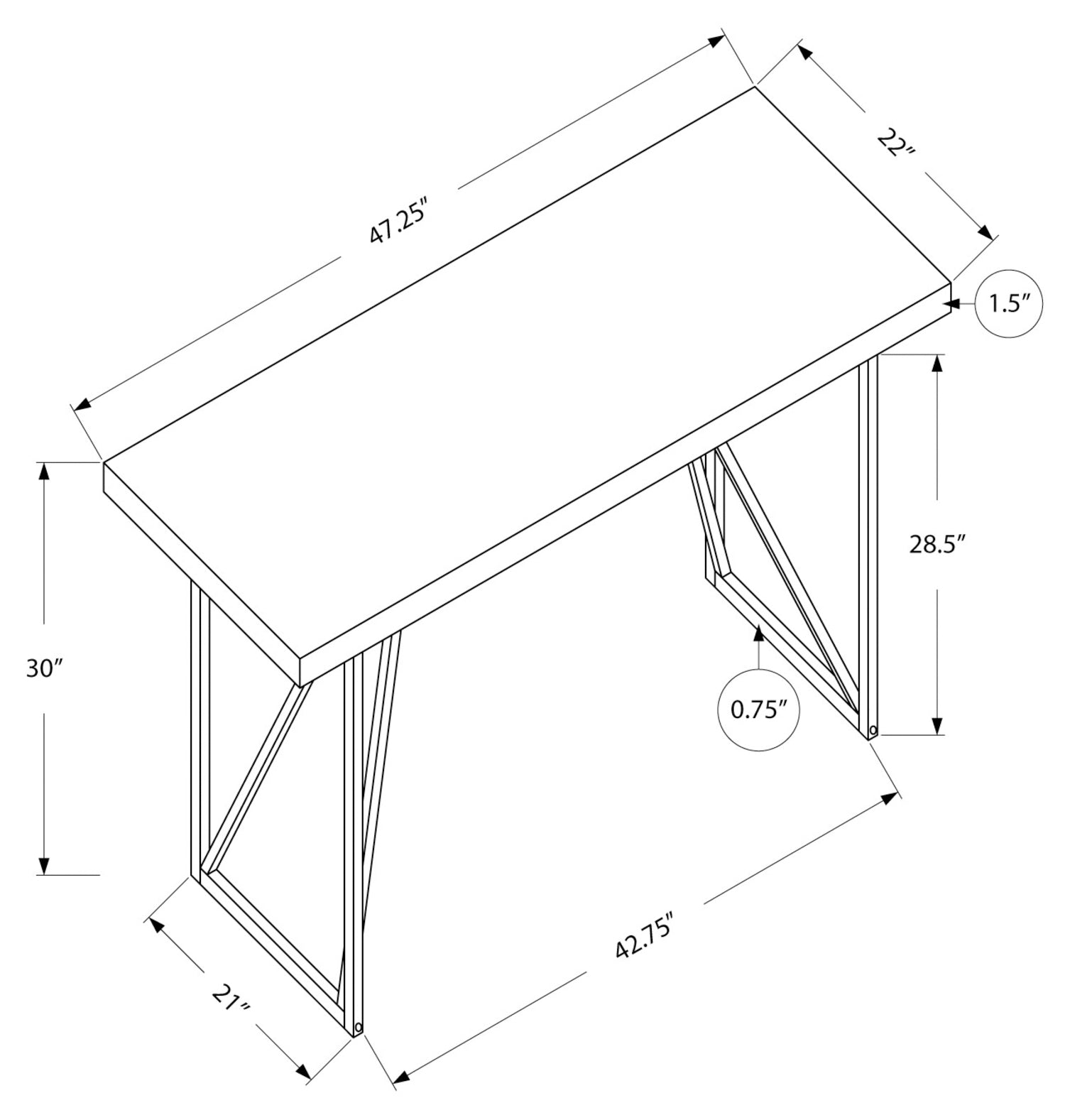 BUREAU D'ORDINATEUR - 48"L / BLANC / METAL ARGENT