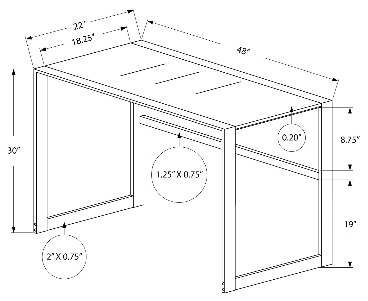 BUREAU D'ORDINATEUR - 48"L / MÉTAL NOIR / VERRE TREMPÉ NOIR