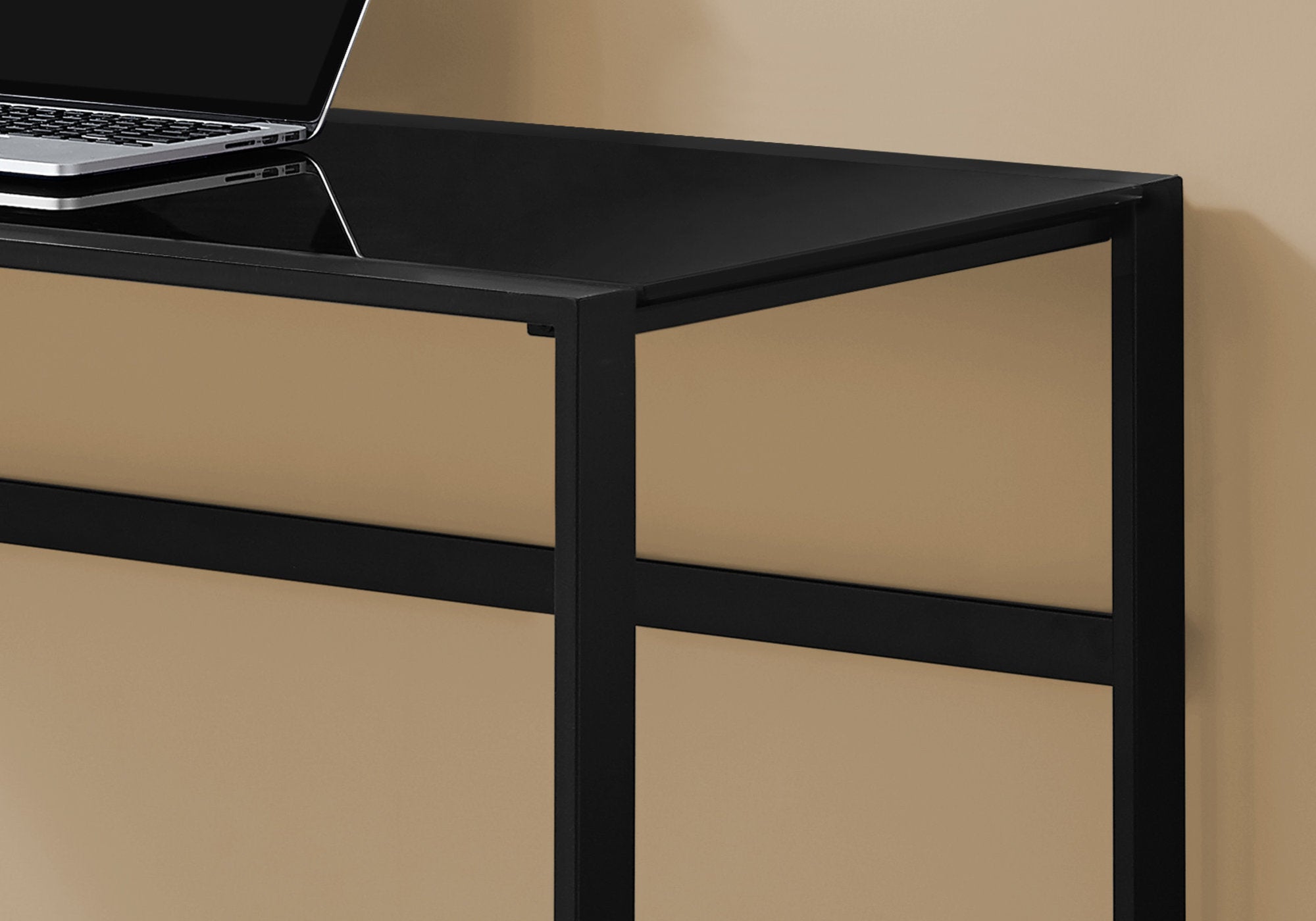 BUREAU D'ORDINATEUR - 48"L / MÉTAL NOIR / VERRE TREMPÉ NOIR