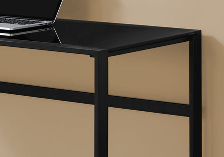 BUREAU D'ORDINATEUR - 48"L / MÉTAL NOIR / VERRE TREMPÉ NOIR 