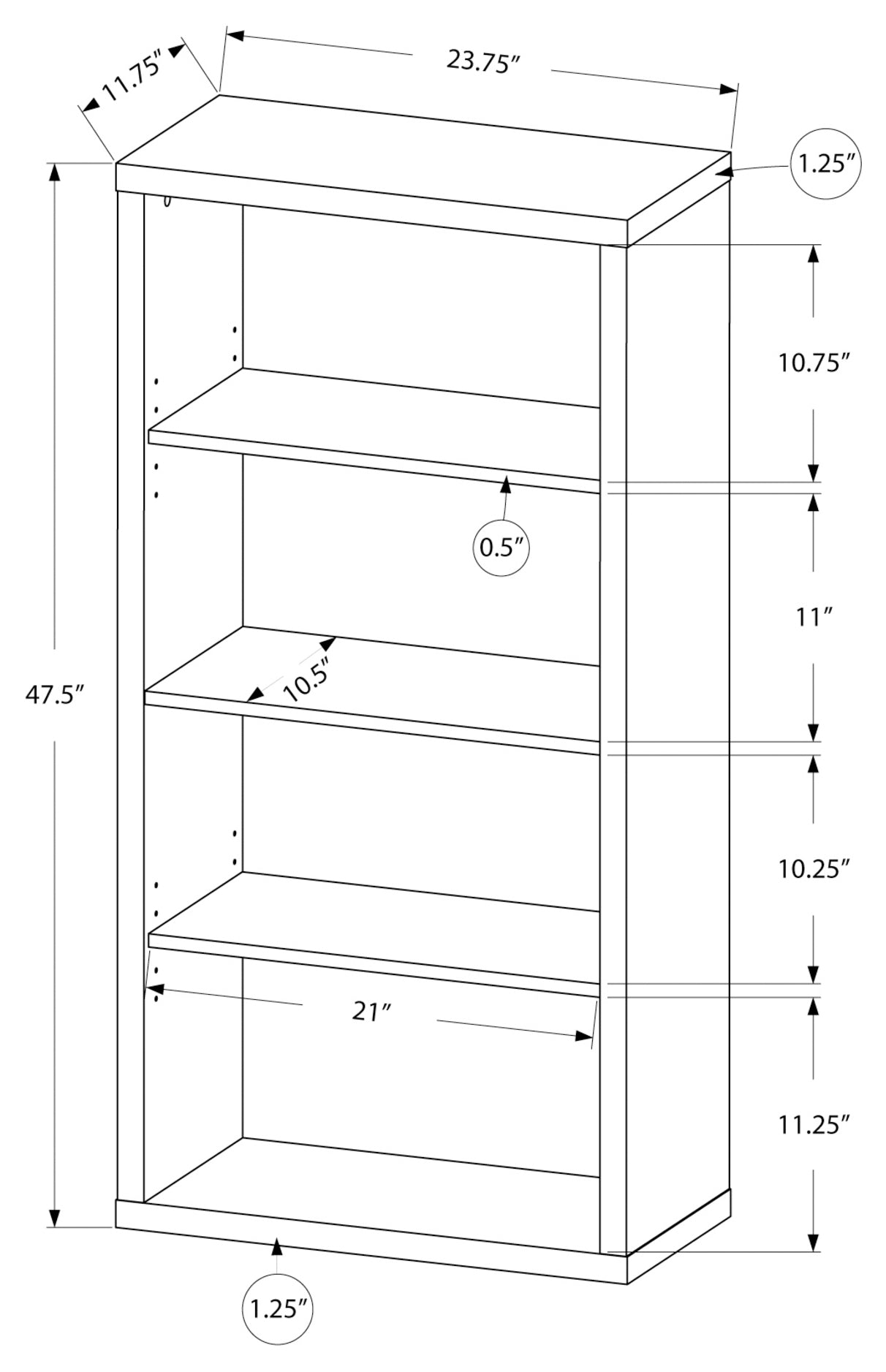 BIBLIOTHÈQUE - 48"H / SIMILI BOIS BRUN / ÉTAGÈRES AJUSTABLES