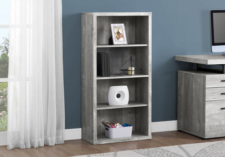 BIBLIOTHEQUE - 48"H / SIMILI BOIS GRIS / TABLETTES AJUSTABLES