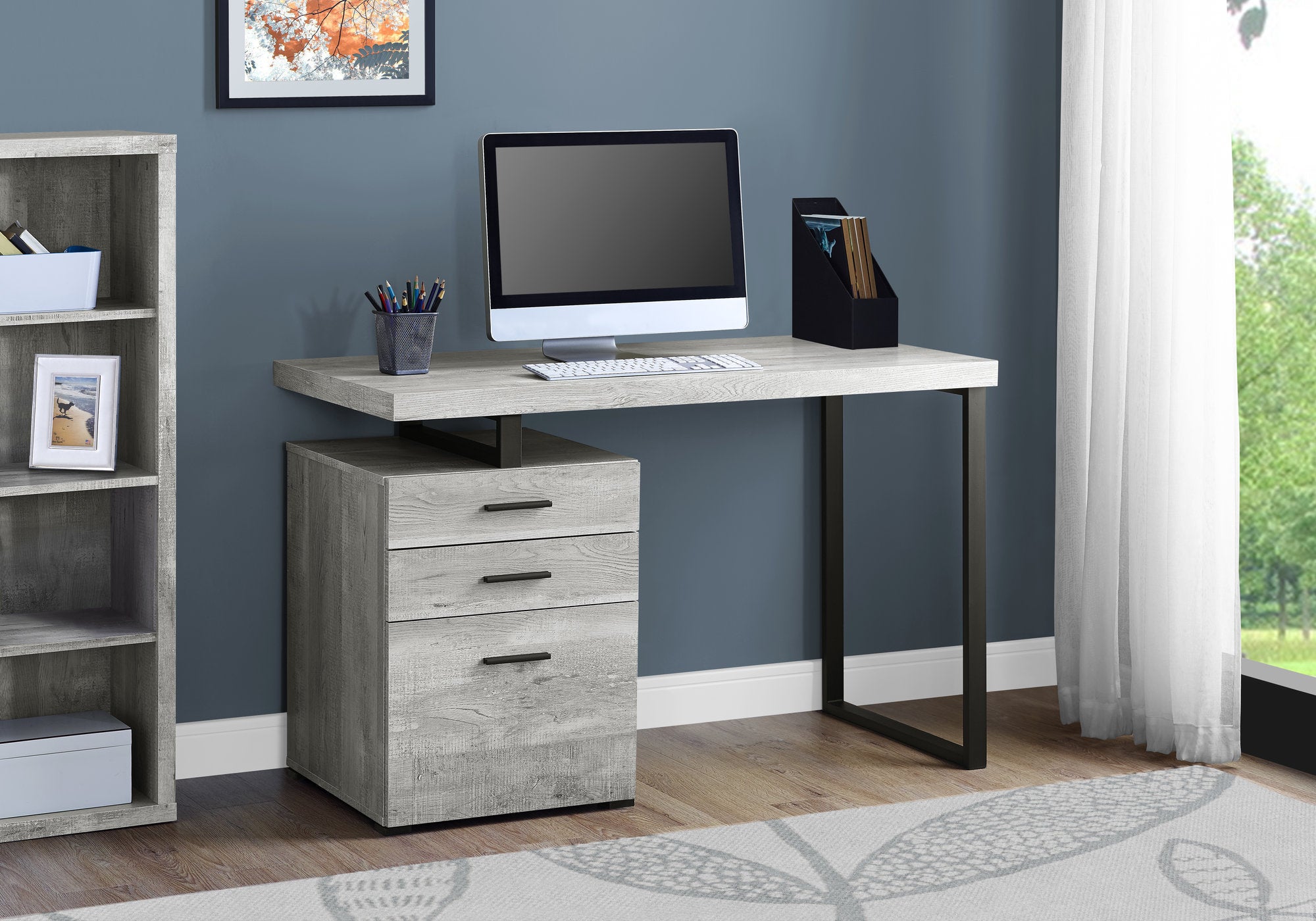 BUREAU D'ORDINATEUR - 48"L / BOIS DE RÉCUPÉRATION GRIS / MÉTAL NOIR