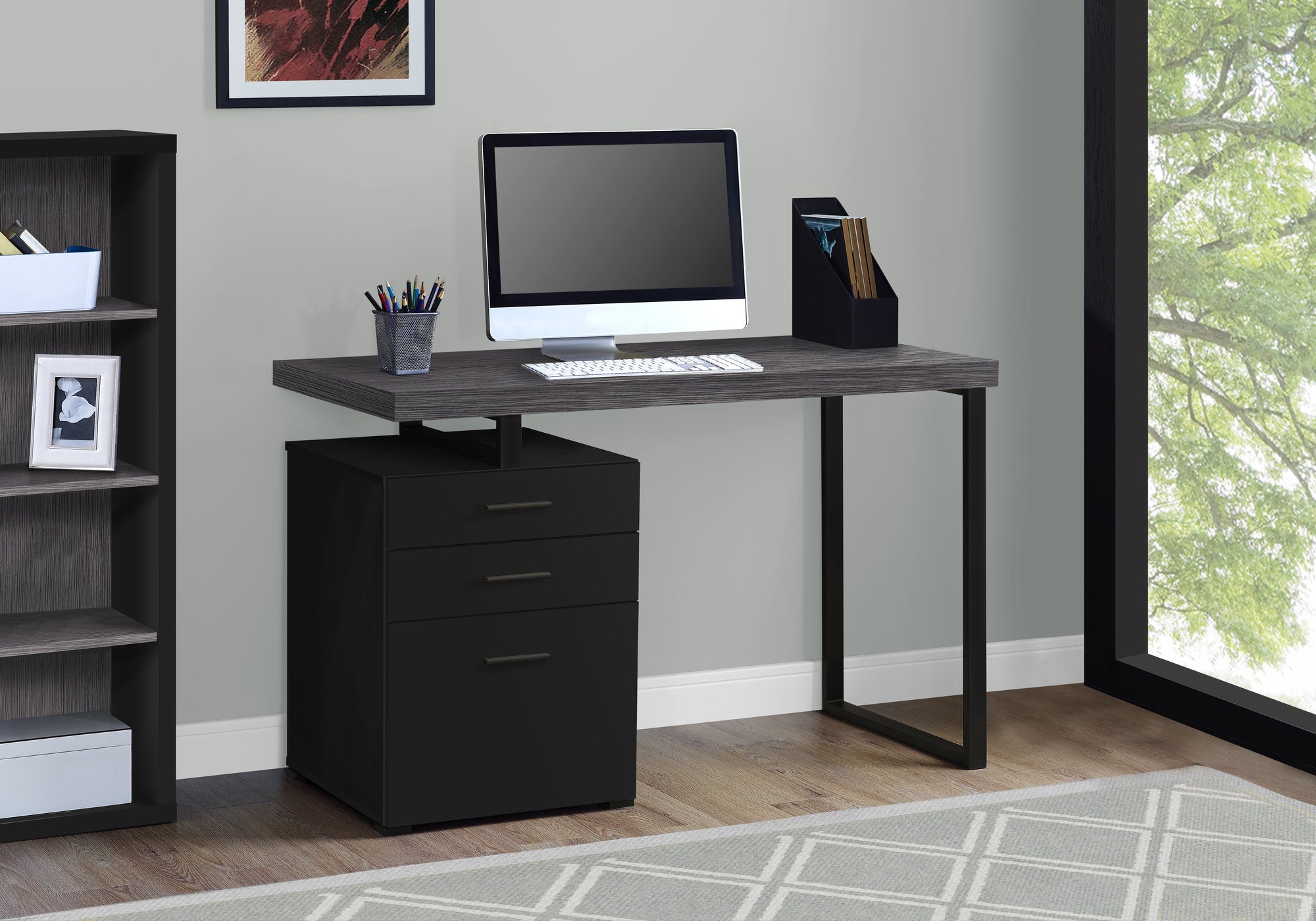 BUREAU D'ORDINATEUR - 48"L / NOIR / DESSUS GRIS ORIENTATION GAUCHE/DROITE