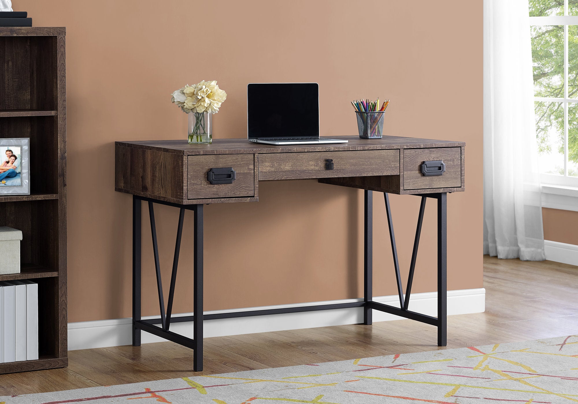 BUREAU D'ORDINATEUR - 48"L / BOIS DE RÉCUPÉRATION BRUN / MÉTAL NOIR