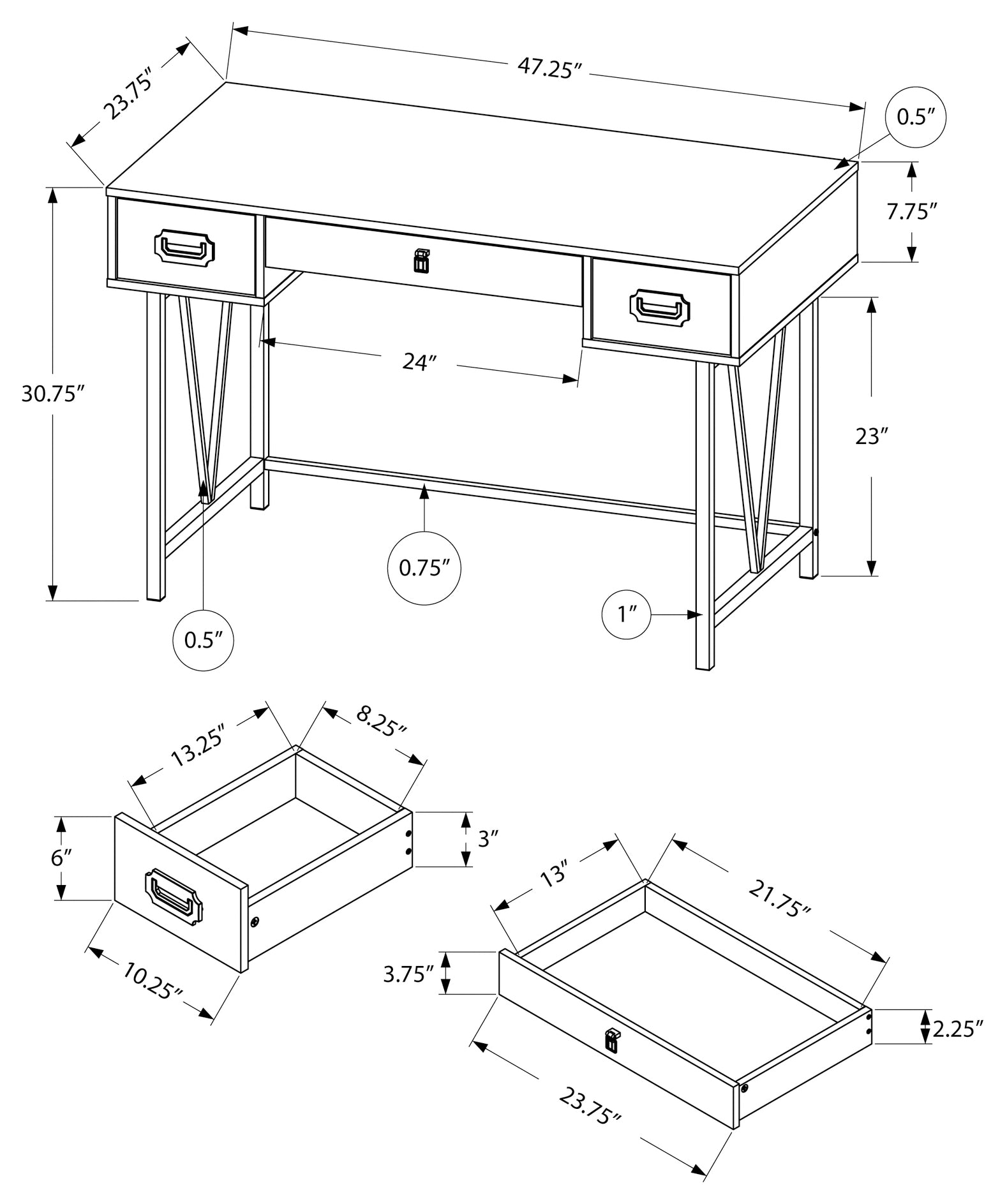 BUREAU D'ORDINATEUR - 48"L / BOIS DE RÉCUPÉRATION GRIS / MÉTAL NOIR