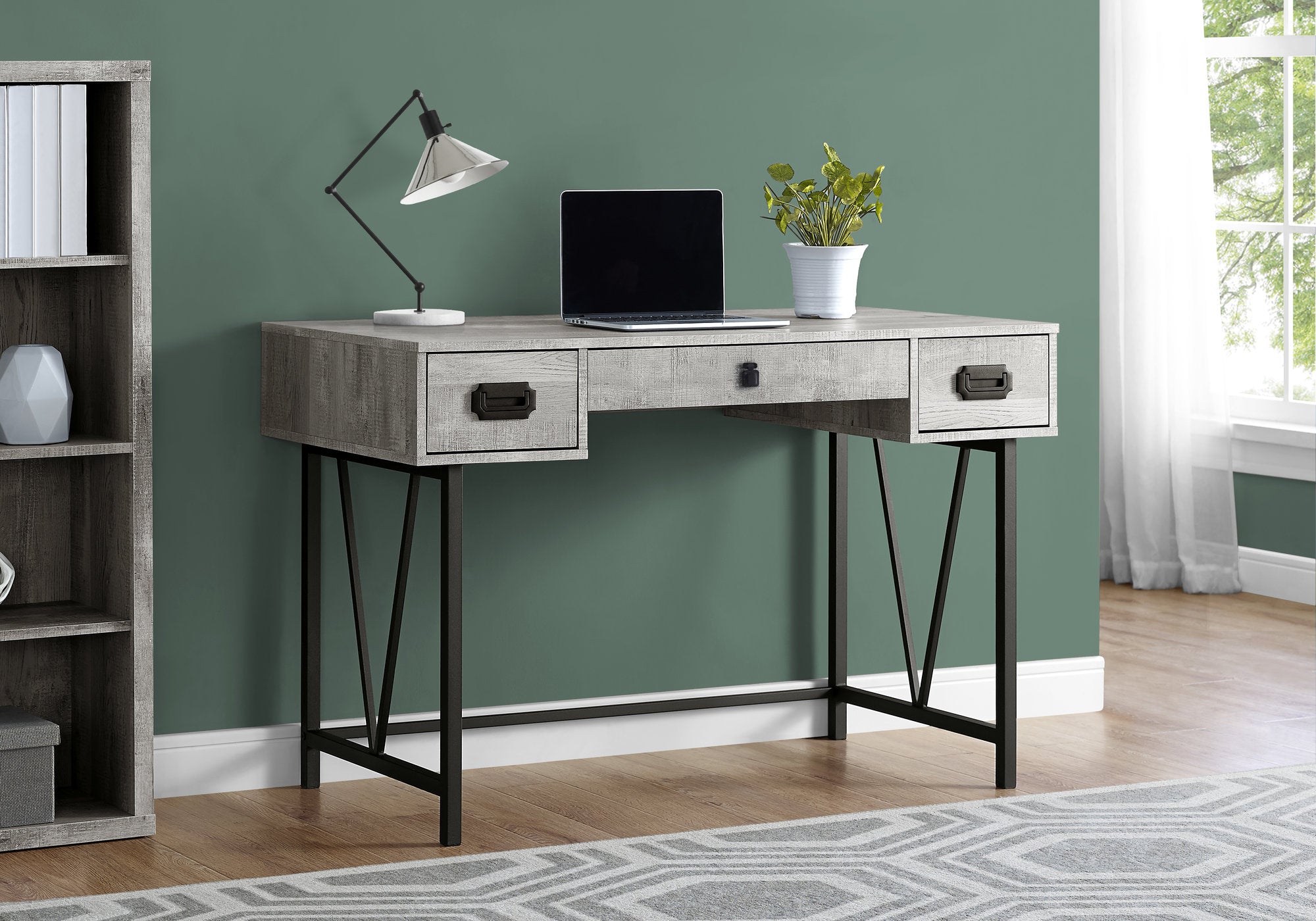 BUREAU D'ORDINATEUR - 48"L / BOIS DE RÉCUPÉRATION GRIS / MÉTAL NOIR