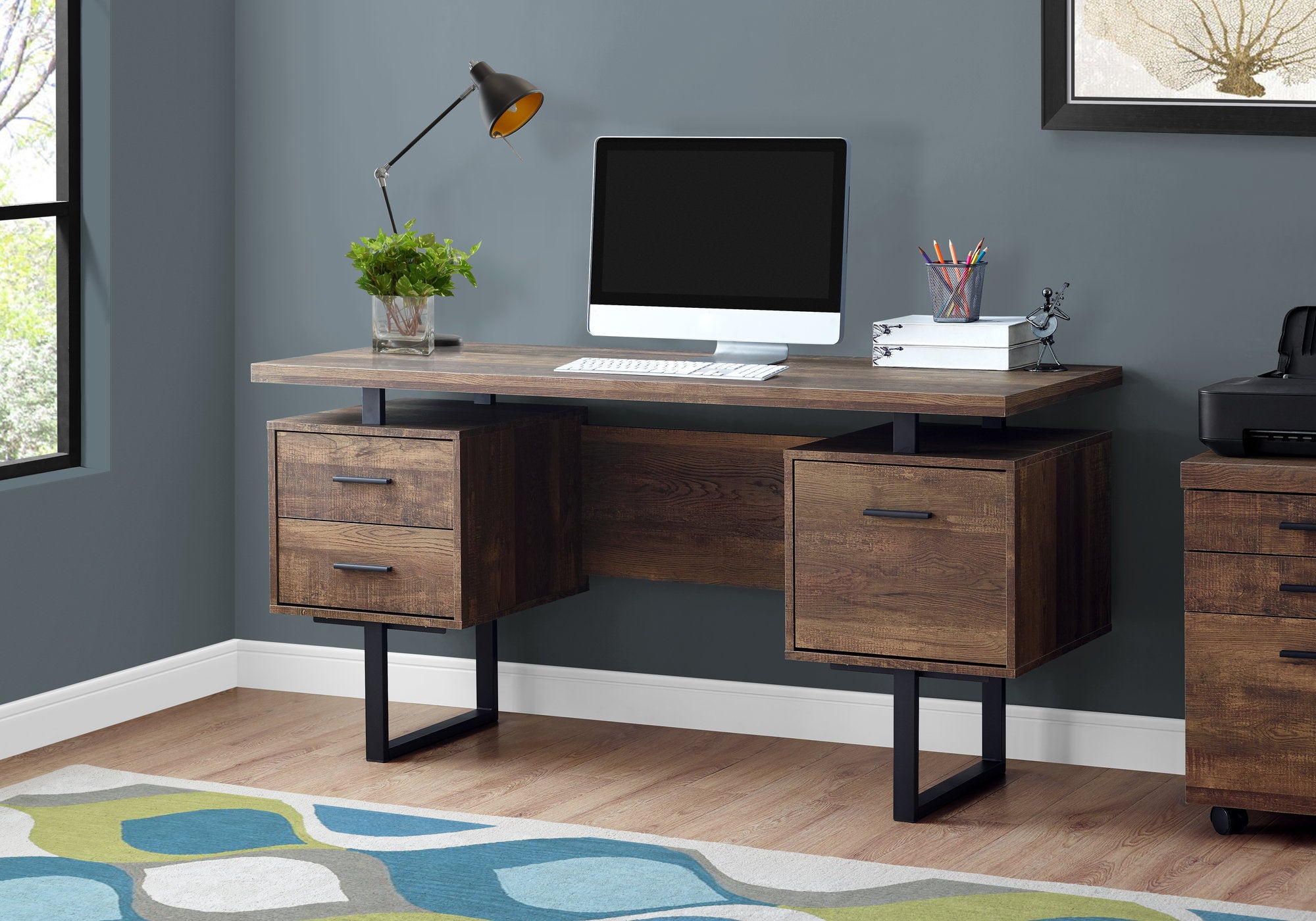 BUREAU D'ORDINATEUR - 60"L / BOIS DE RÉCUPÉRATION BRUN / MÉTAL NOIR