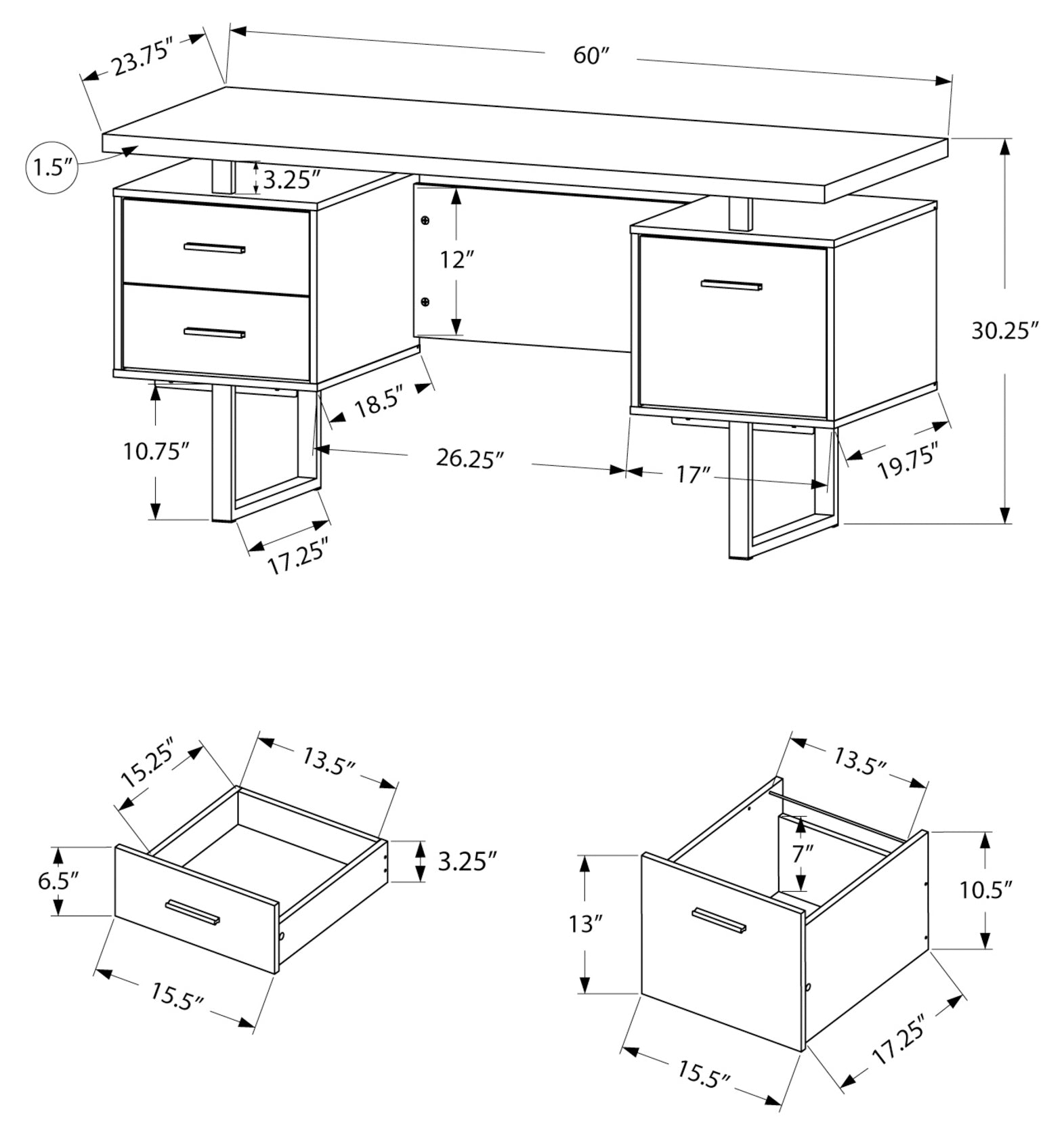 BUREAU D'ORDINATEUR - 60"L / BOIS DE RÉCUPÉRATION BRUN / MÉTAL NOIR