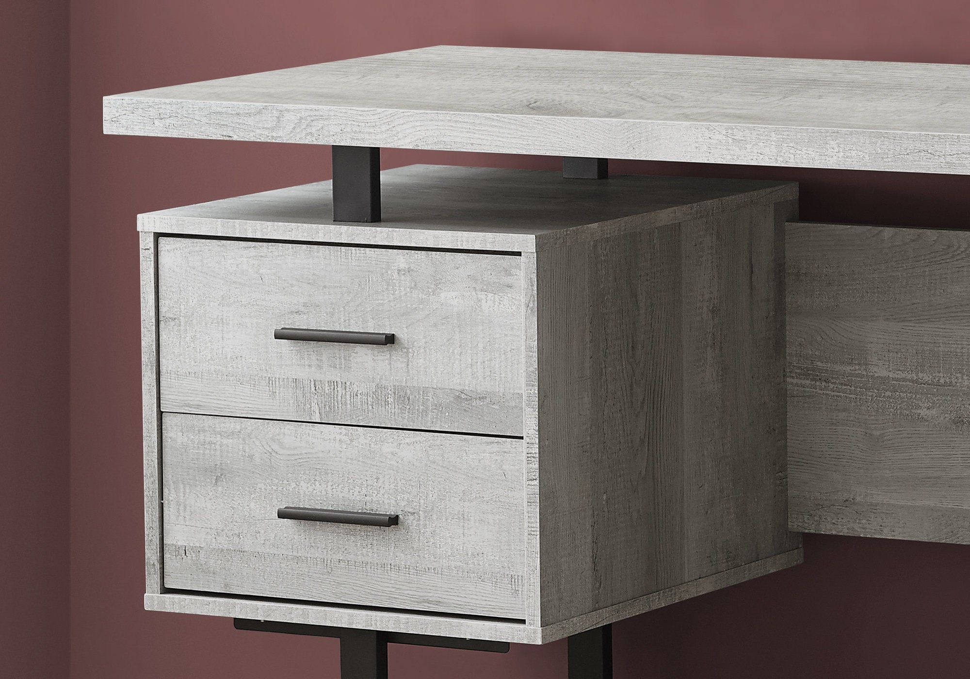 BUREAU D'ORDINATEUR - 60"L / BOIS DE RÉCUPÉRATION GRIS / MÉTAL NOIR