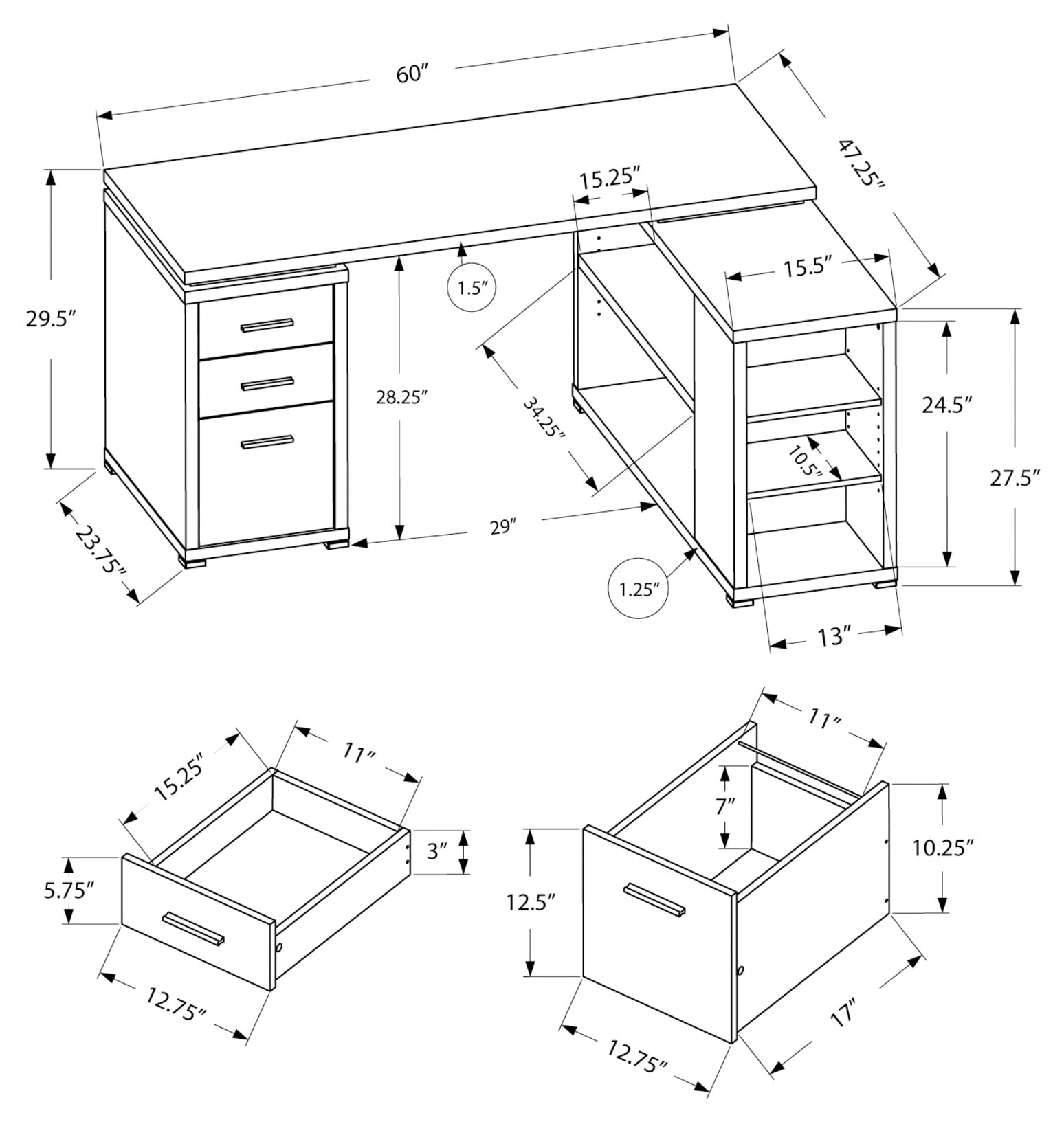 BUREAU D'ORDINATEUR - BOIS DE RÉCUPÉRATION TAUPE COIN G/D FAÇADE
