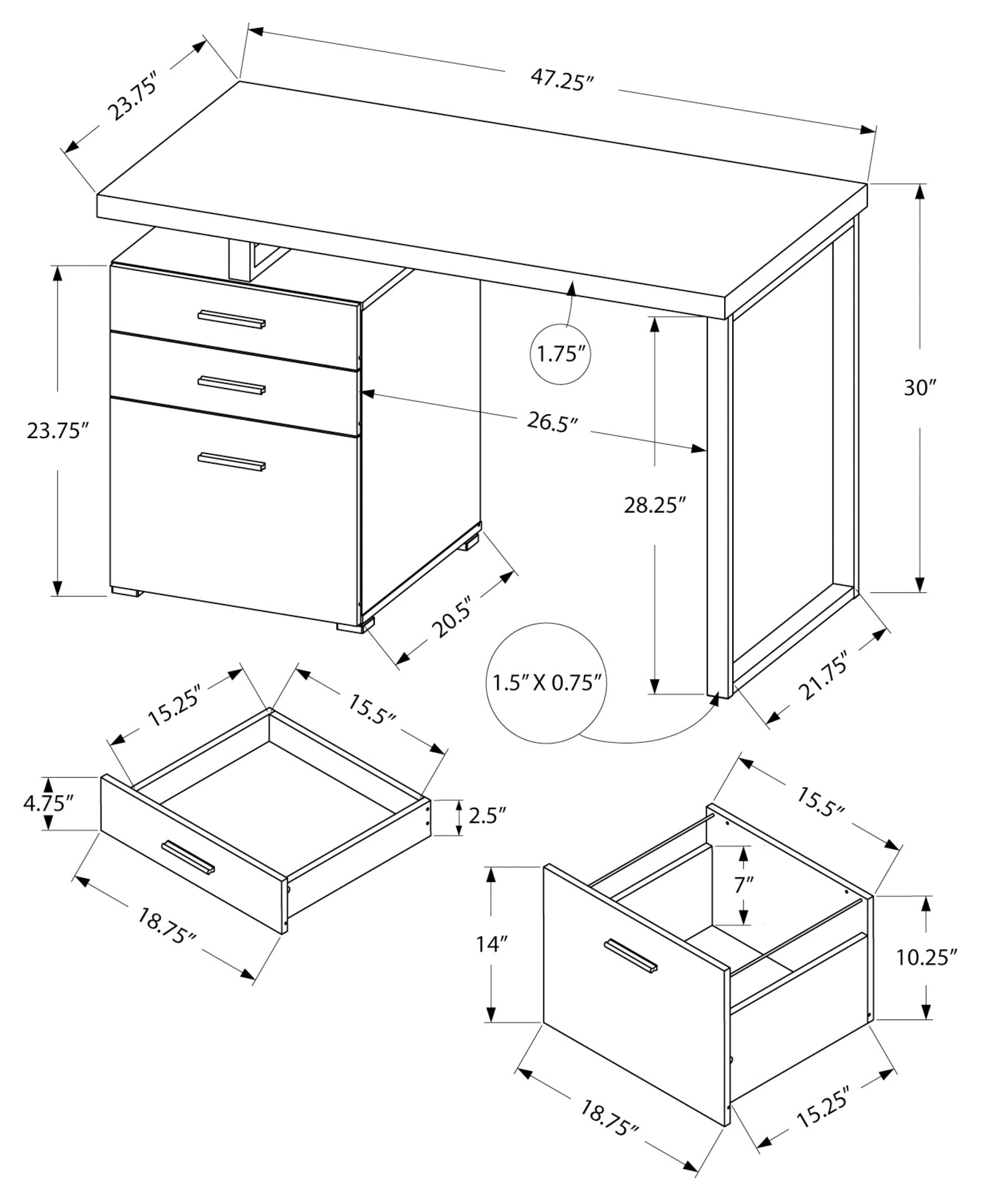 BUREAU D'ORDINATEUR - 48"L / GRIS ORIENTATION GAUCHE OU DROITE
