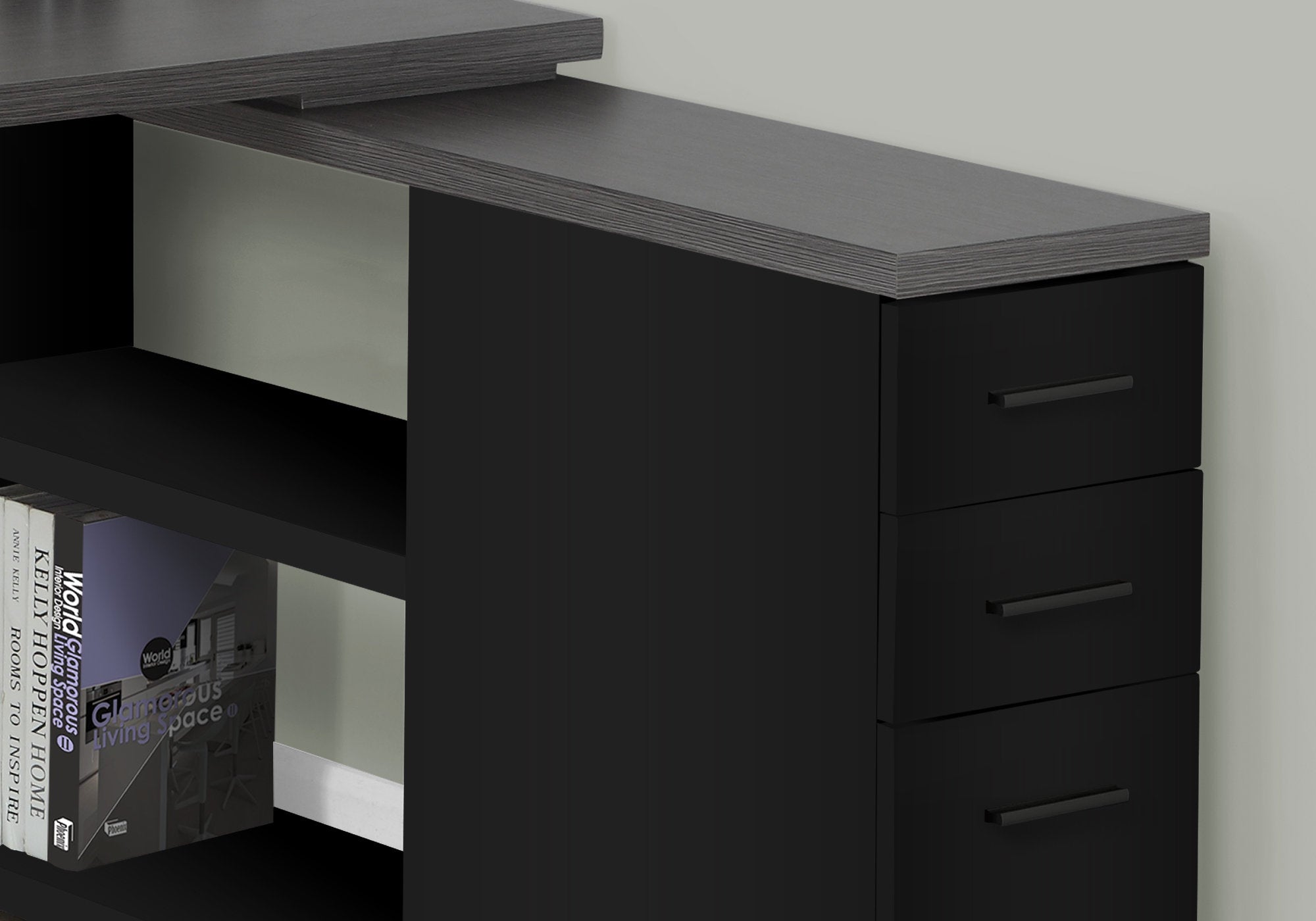 BUREAU D'ORDINATEUR - DESSUS NOIR / GRIS COIN GAUCHE/DROITE