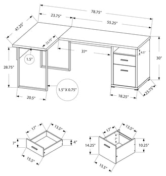 BUREAU D'ORDINATEUR - 80"L / NOIR / DESSUS GRIS ORIENTATION GAUCHE/DROITE 