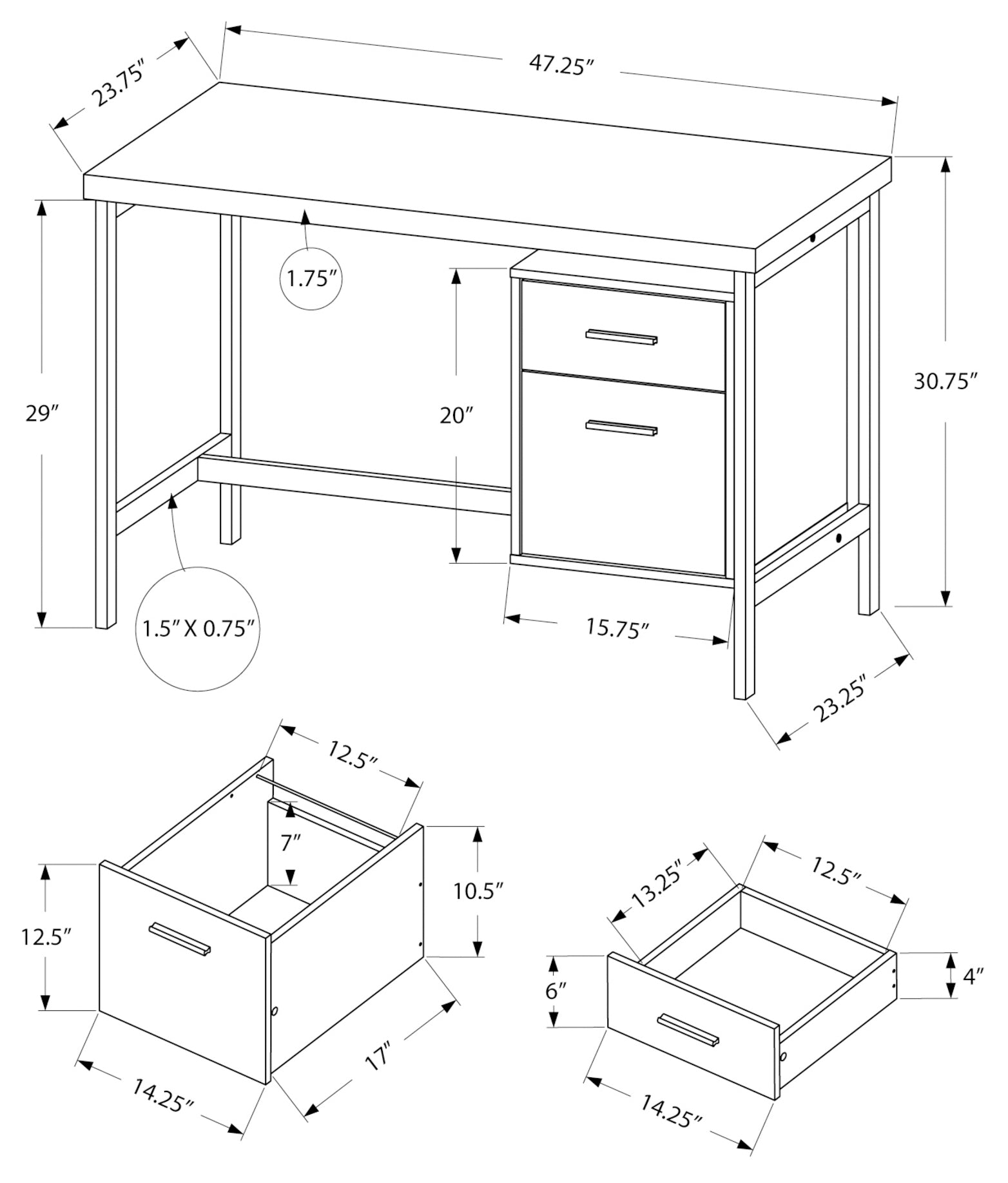 BUREAU D'ORDINATEUR - 48"L / NOIR / DESSUS GRIS / METAL NOIR
