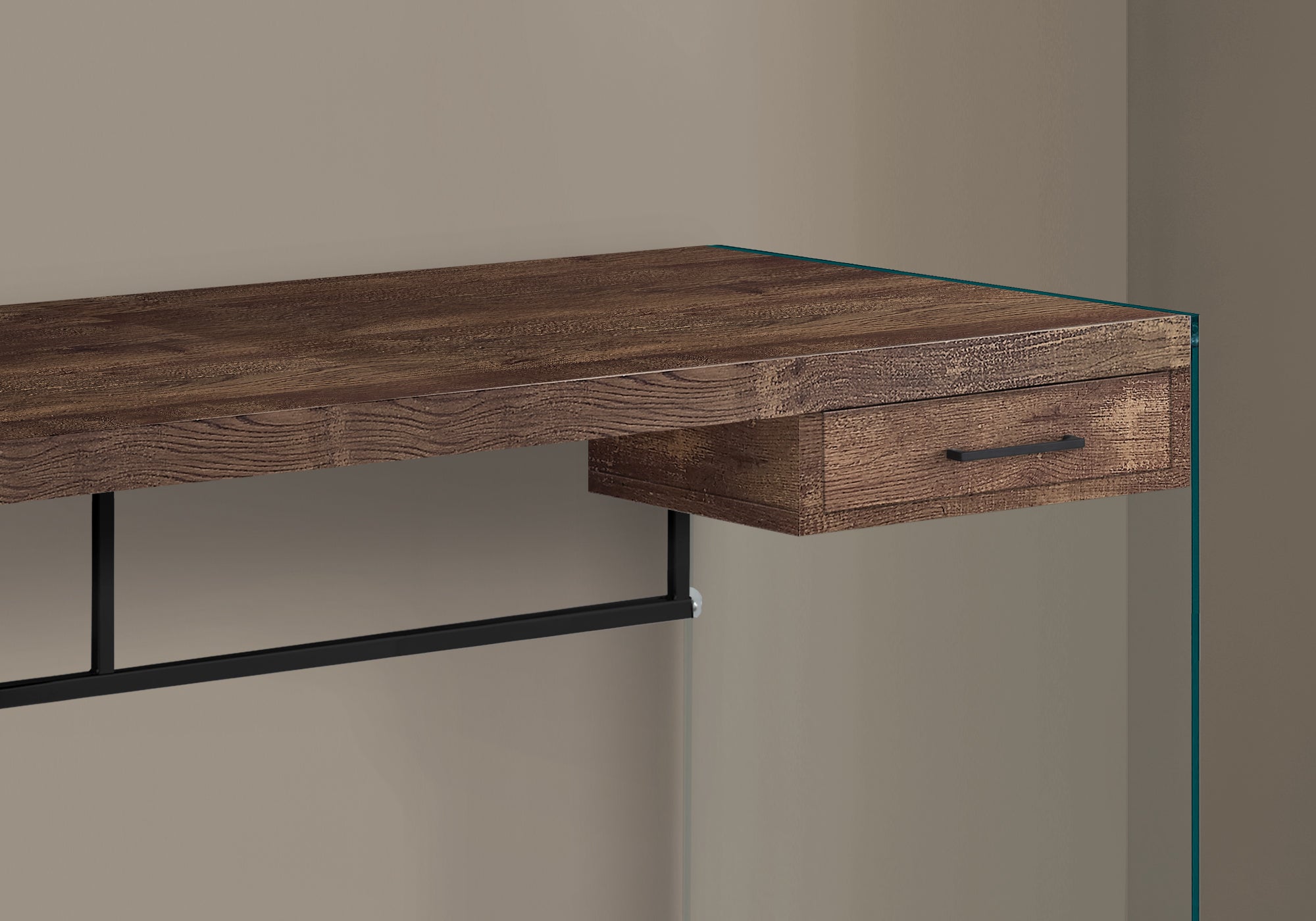 BUREAU D'ORDINATEUR - 48"L / BOIS DE RÉCUPÉRATION BRUN/ PANNEAUX DE VERRE