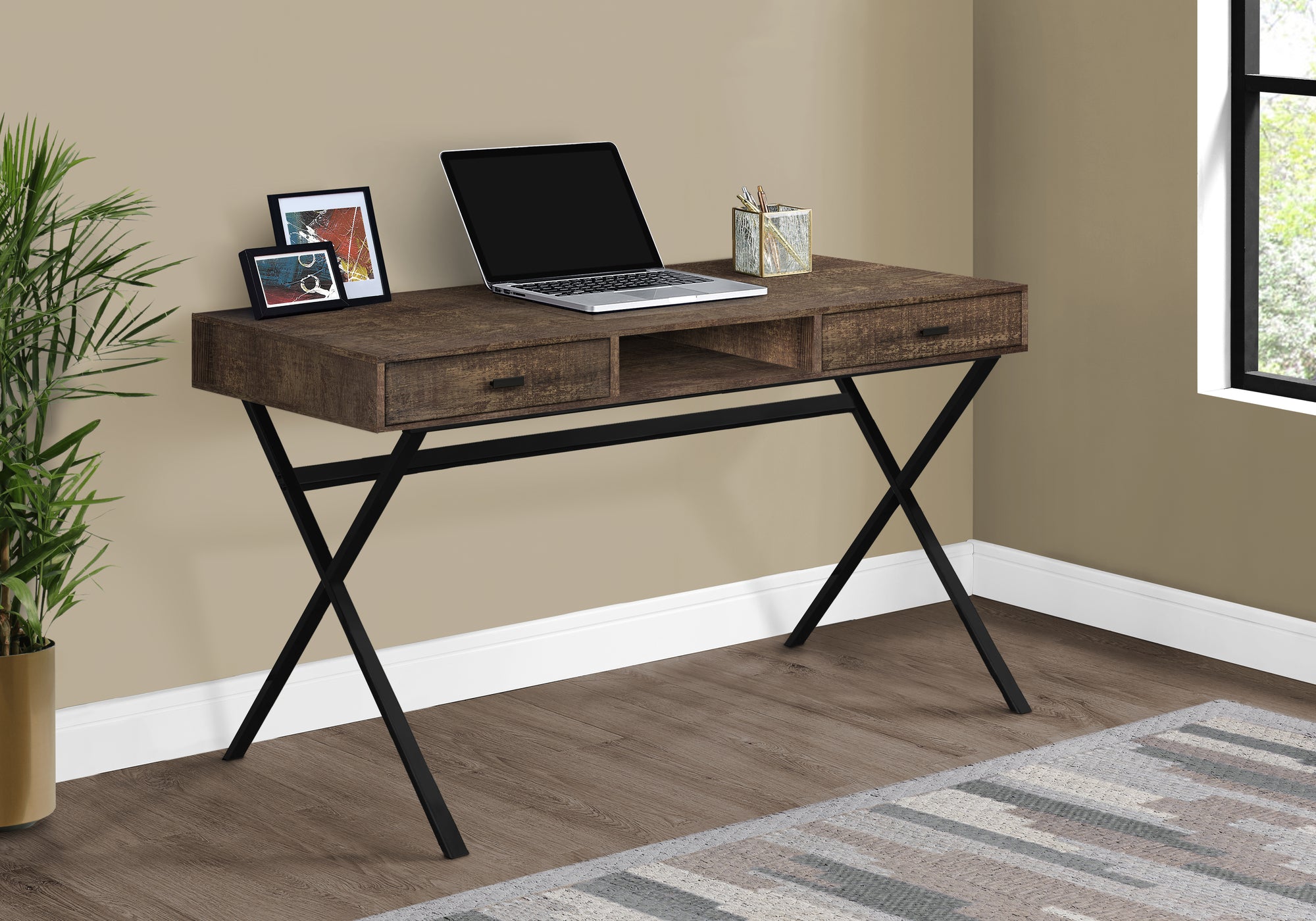 BUREAU D'ORDINATEUR - 48"L / BOIS DE RÉCUPÉRATION BRUN / MÉTAL NOIR