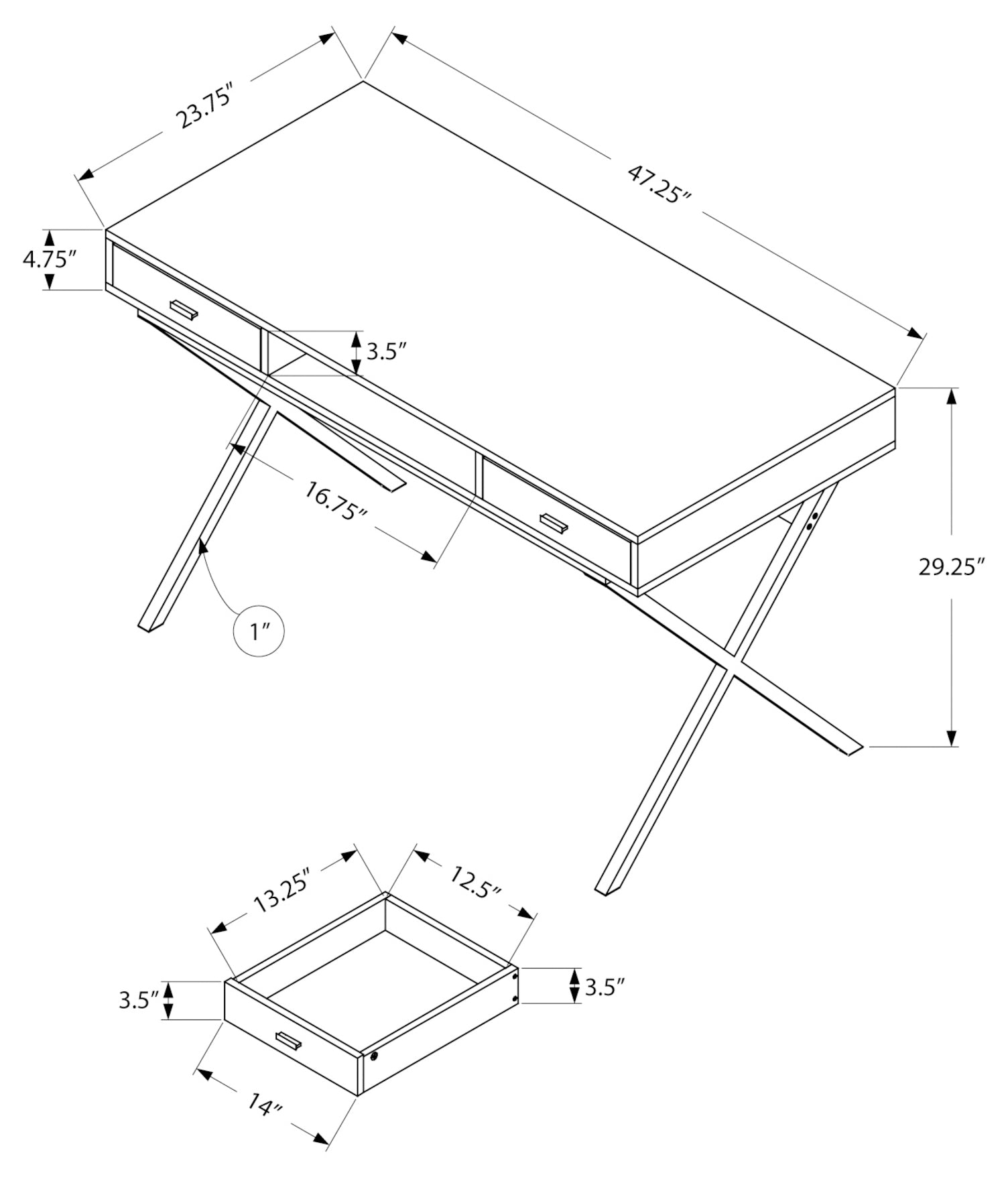 BUREAU D'ORDINATEUR - 48"L / BOIS DE RÉCUPÉRATION GRIS / MÉTAL NOIR