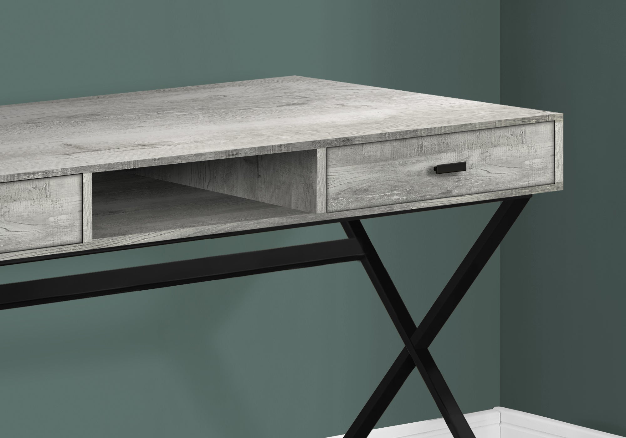 BUREAU D'ORDINATEUR - 48"L / BOIS DE RÉCUPÉRATION GRIS / MÉTAL NOIR