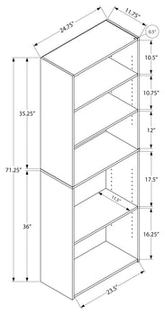 BIBLIOTHÈQUE - 72"H / TAUPE FONCÉ AVEC 5 TABLETTES