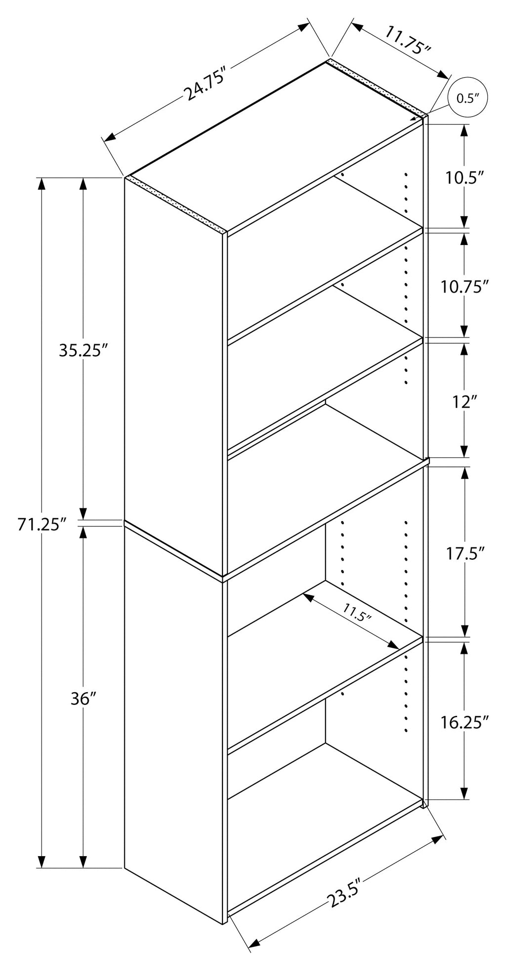 BIBLIOTHEQUE - 72"H / GRIS AVEC 5 TABLETTES