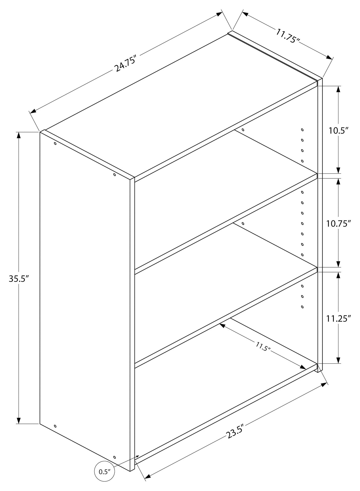 BIBLIOTHEQUE - 36"H / ESPRESSO AVEC 3 TABLETTES