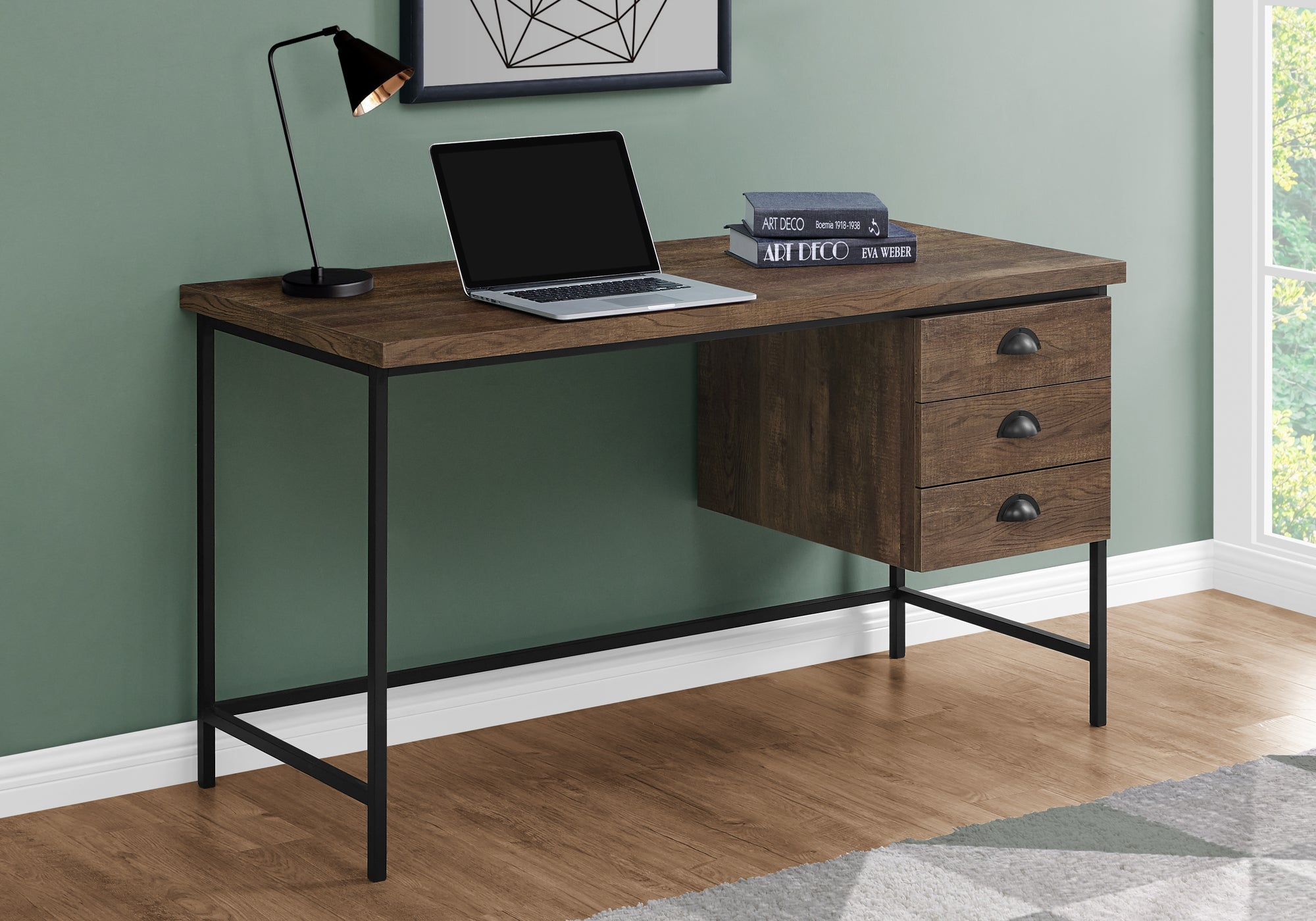 BUREAU D'ORDINATEUR - 55"L / BOIS BRUN / MÉTAL NOIR