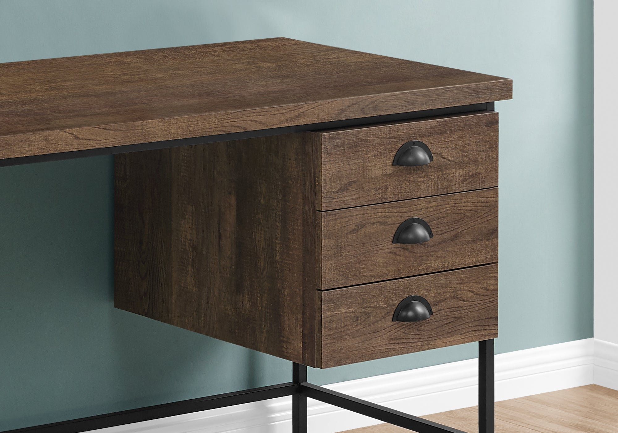BUREAU D'ORDINATEUR - 55"L / BOIS BRUN / MÉTAL NOIR