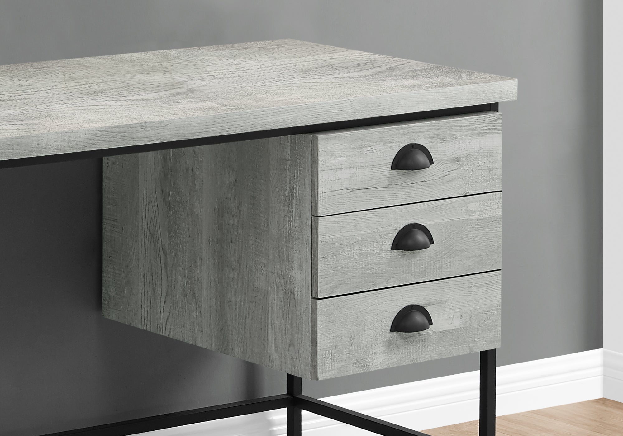 BUREAU D'ORDINATEUR - 55"L / BOIS BRUN / MÉTAL NOIR