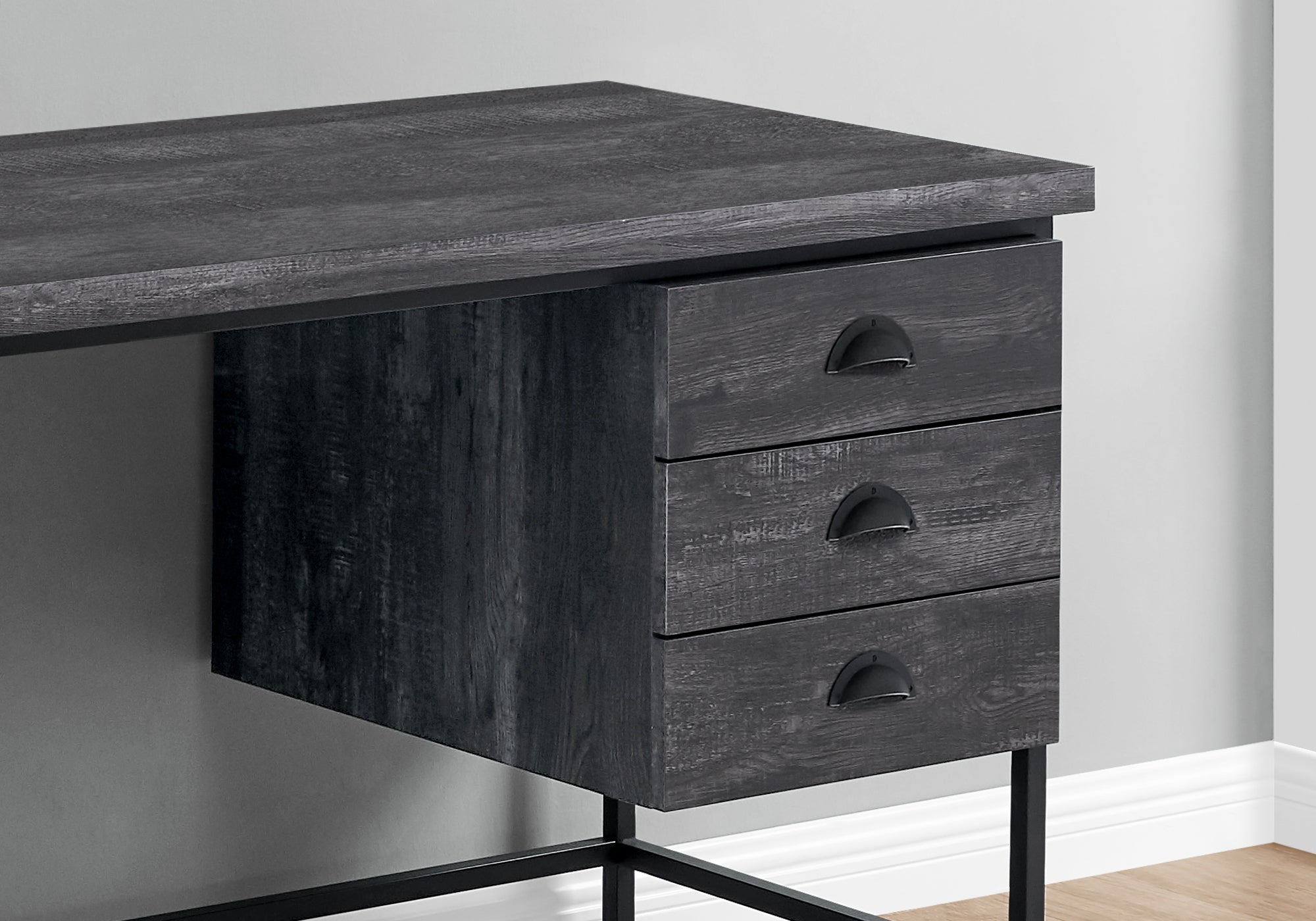 BUREAU D'ORDINATEUR - 55"L / BOIS RÉCUPÉRÉ NOIR / MÉTAL NOIR