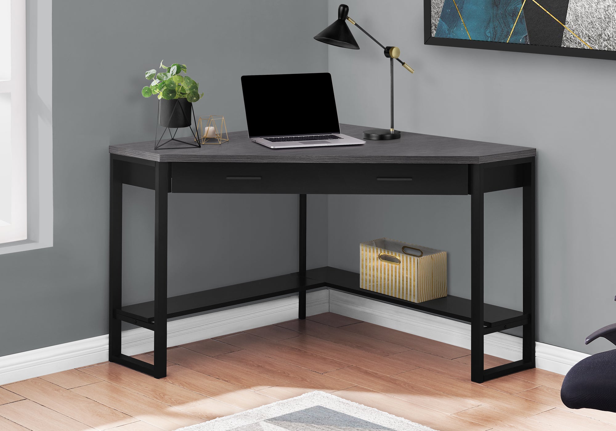 BUREAU D'ORDINATEUR - 42"L / NOIR / COIN SUPÉRIEUR GRIS / NOIR