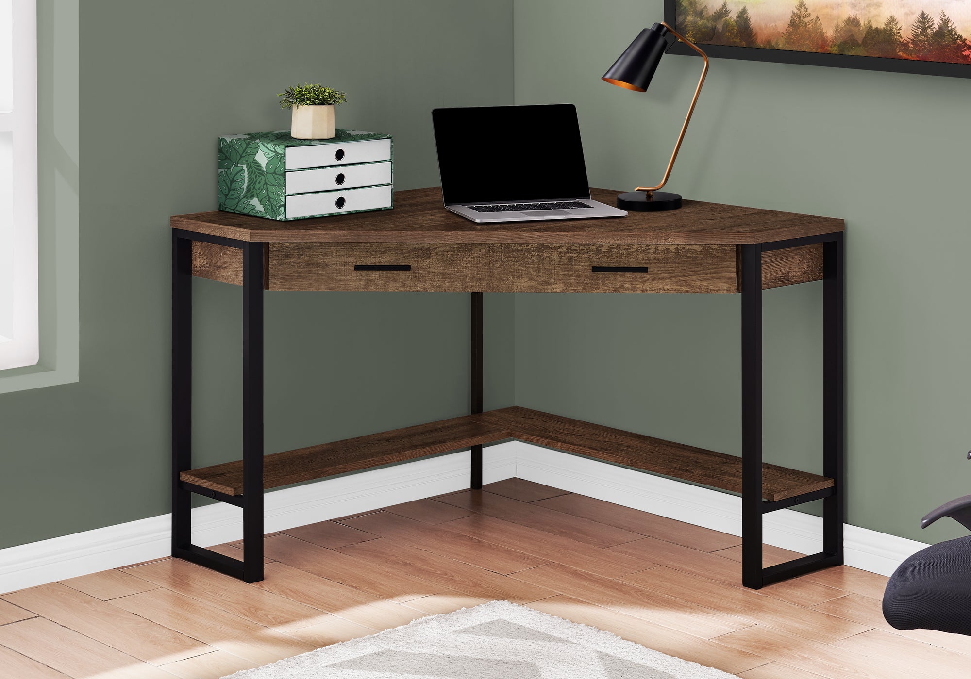 BUREAU D'ORDINATEUR - 42"L / COIN BOIS BRUN