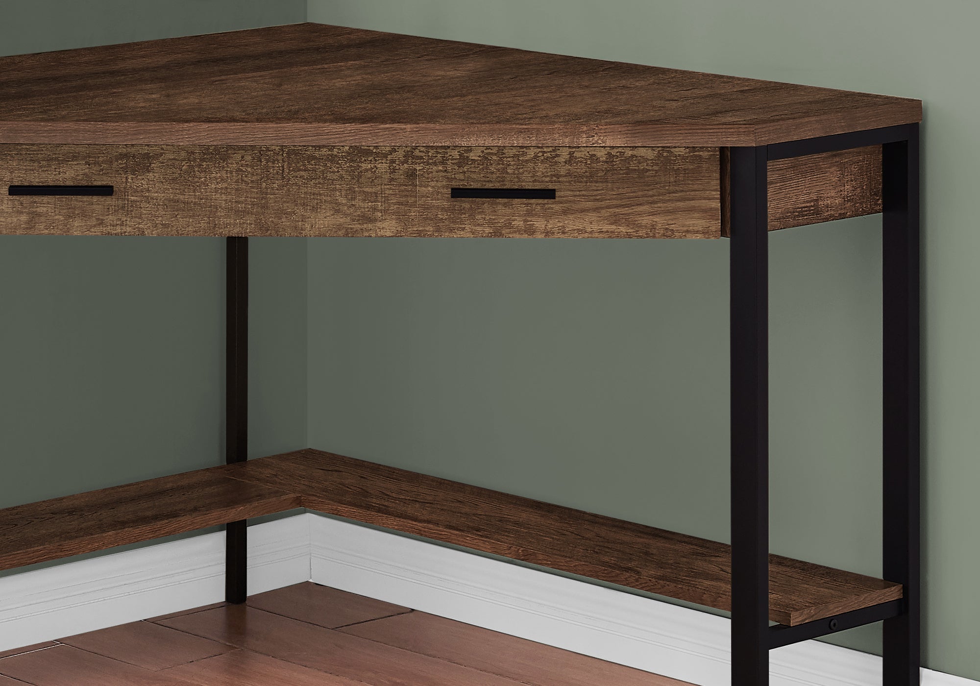 BUREAU D'ORDINATEUR - 42"L / COIN BOIS BRUN