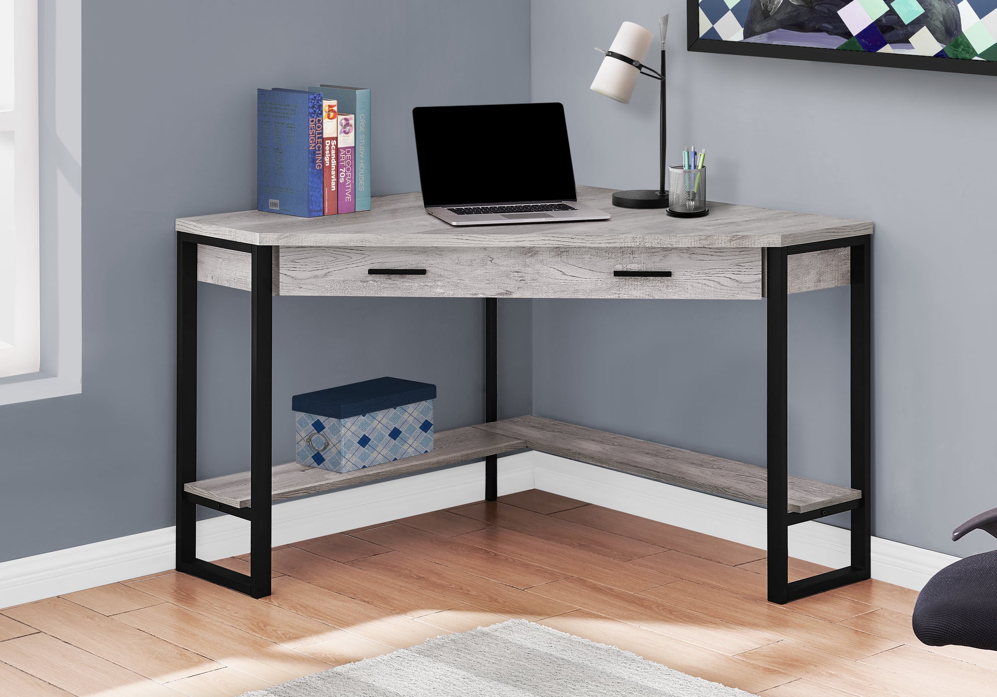 BUREAU D'ORDINATEUR - 42"L / COIN DE BOIS DE RÉCUPÉRATION GRIS