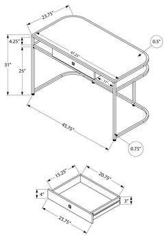 BUREAU D'ORDINATEUR - 48"L / BLANC BRILLANT / METAL CHROME 