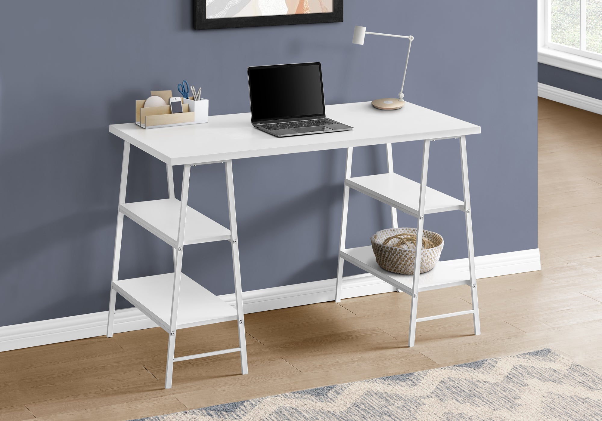 BUREAU D'ORDINATEUR - 48"L / BLANC / MÉTAL BLANC
