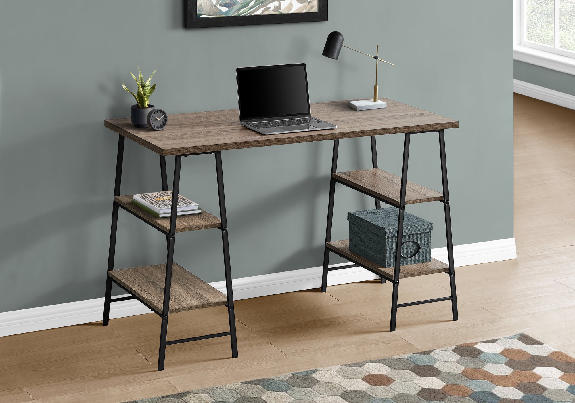 BUREAU D'ORDINATEUR - 48"L / TAUPE FONCE / METAL NOIR