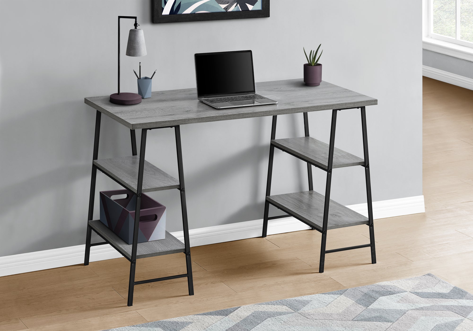 BUREAU D'ORDINATEUR - 48"L / GRIS / METAL NOIR