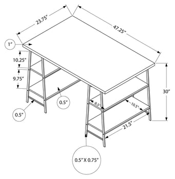 BUREAU D'ORDINATEUR - 48"L / NATUREL / MÉTAL BLANC